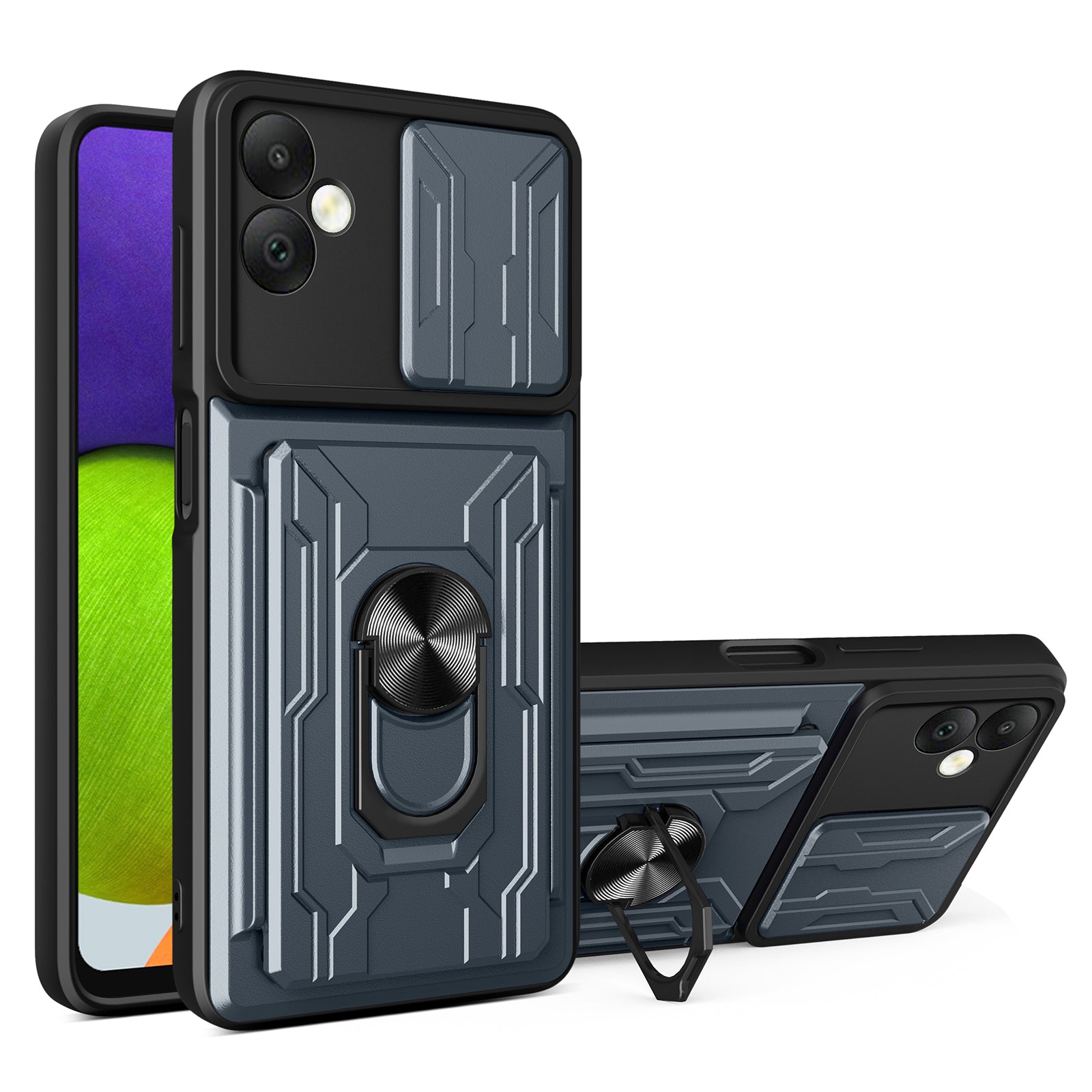 For Samsung Galaxy A05 4G Case Kickstand Anti-fall PC+TPU Phone Protector - Blackish Green