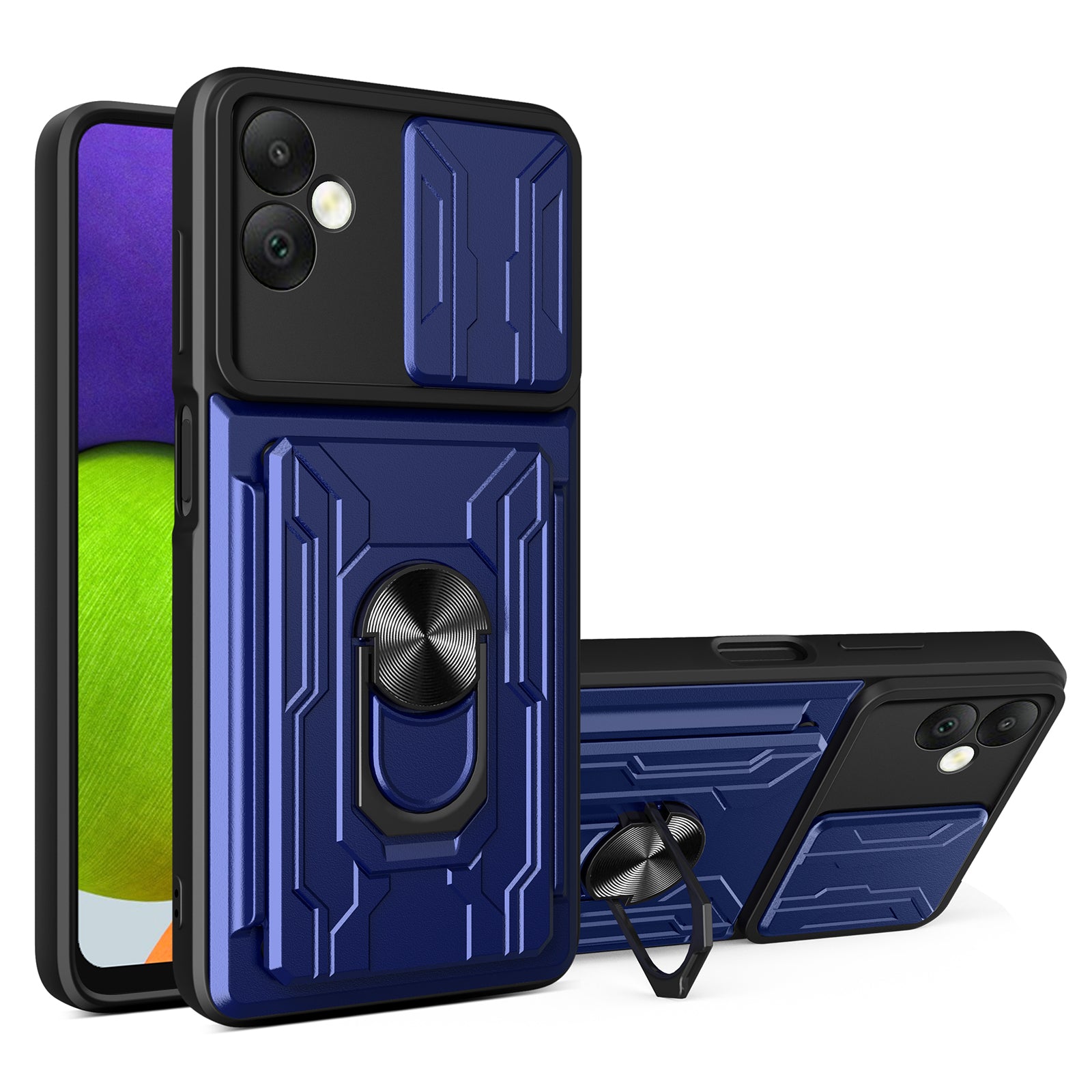 For Samsung Galaxy A05 4G Case Kickstand Anti-fall PC+TPU Phone Protector - Blackish Green