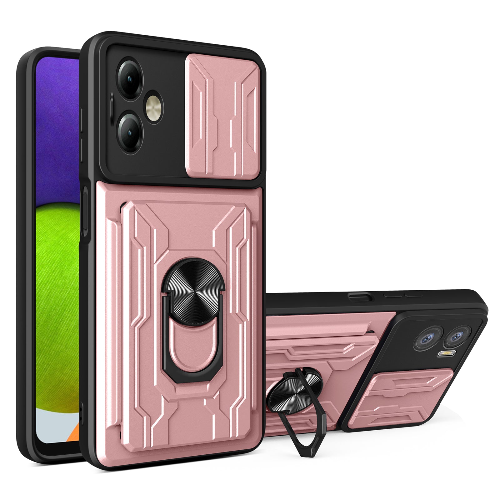 For Motorola Moto G14 4G Case Anti-fall PC+TPU Phone Protector with Slide Lens Window - Rose Gold