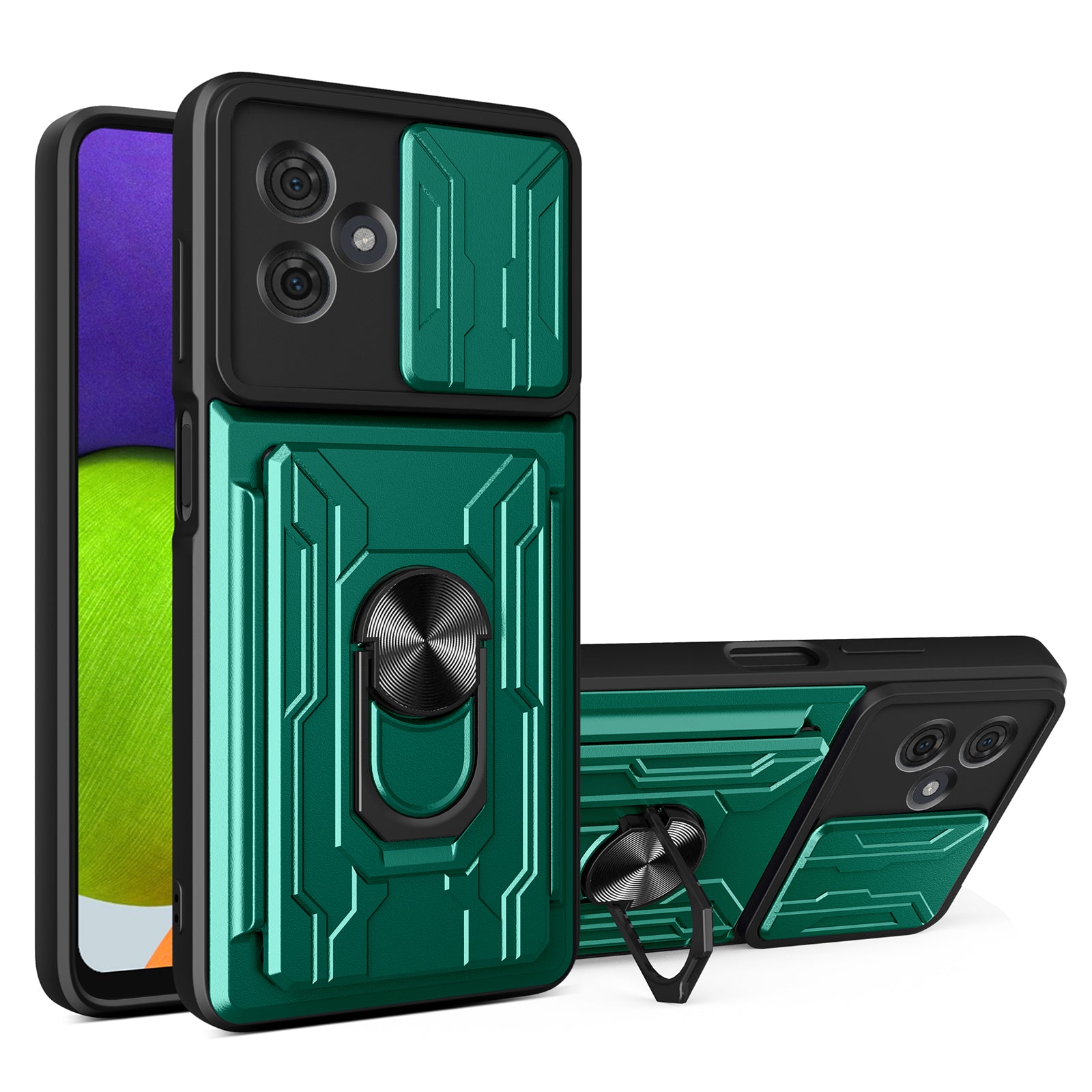 For Motorola Moto G54 5G PC+TPU Case Slim-Fit Slide Lens Protection Kickstand Phone Shell - Titanium Grey