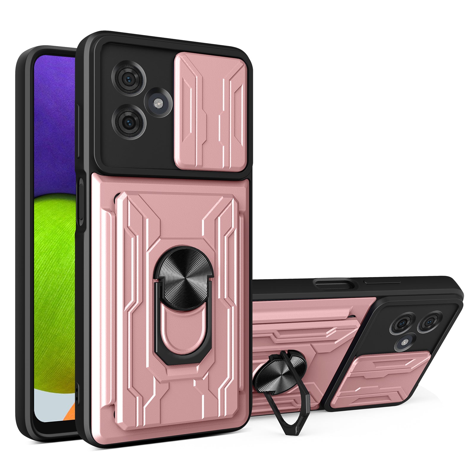 For Motorola Moto G54 5G PC+TPU Case Slim-Fit Slide Lens Protection Kickstand Phone Shell - Titanium Grey