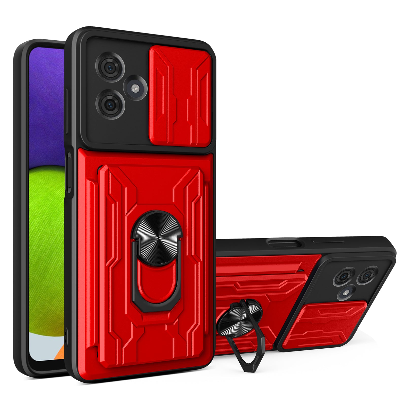 For Motorola Moto G54 5G PC+TPU Case Slim-Fit Slide Lens Protection Kickstand Phone Shell - Titanium Grey