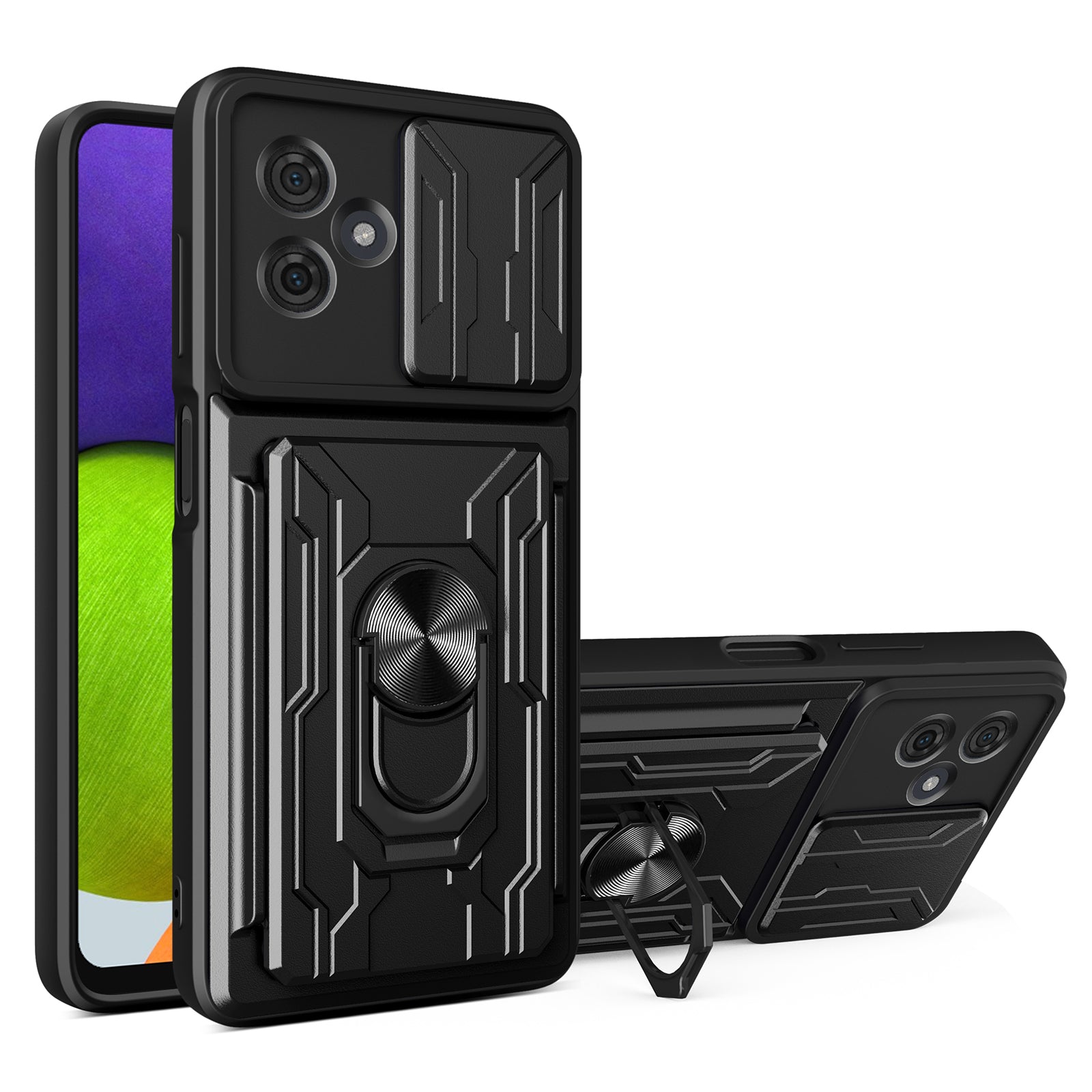 For Motorola Moto G54 5G PC+TPU Case Slim-Fit Slide Lens Protection Kickstand Phone Shell - Titanium Grey