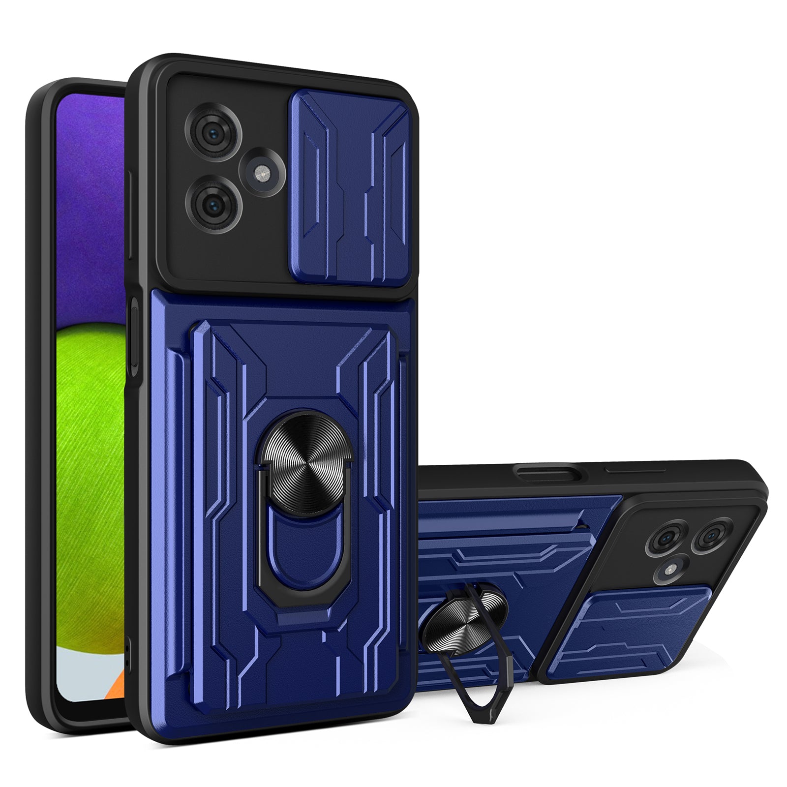 For Motorola Moto G54 5G PC+TPU Case Slim-Fit Slide Lens Protection Kickstand Phone Shell - Titanium Grey
