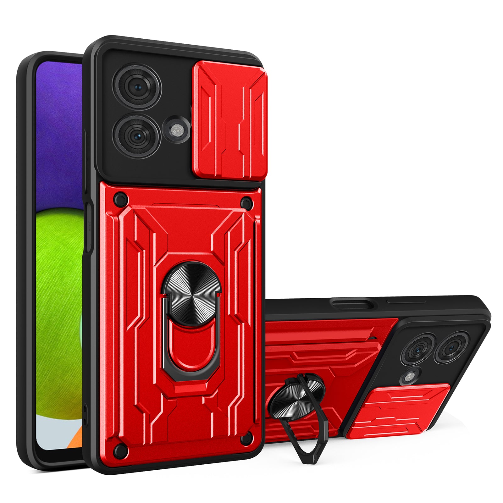 For Motorola Edge 40 Neo 5G Cell Phone Case PC+TPU Shockproof Card Holder Back Cover - Red