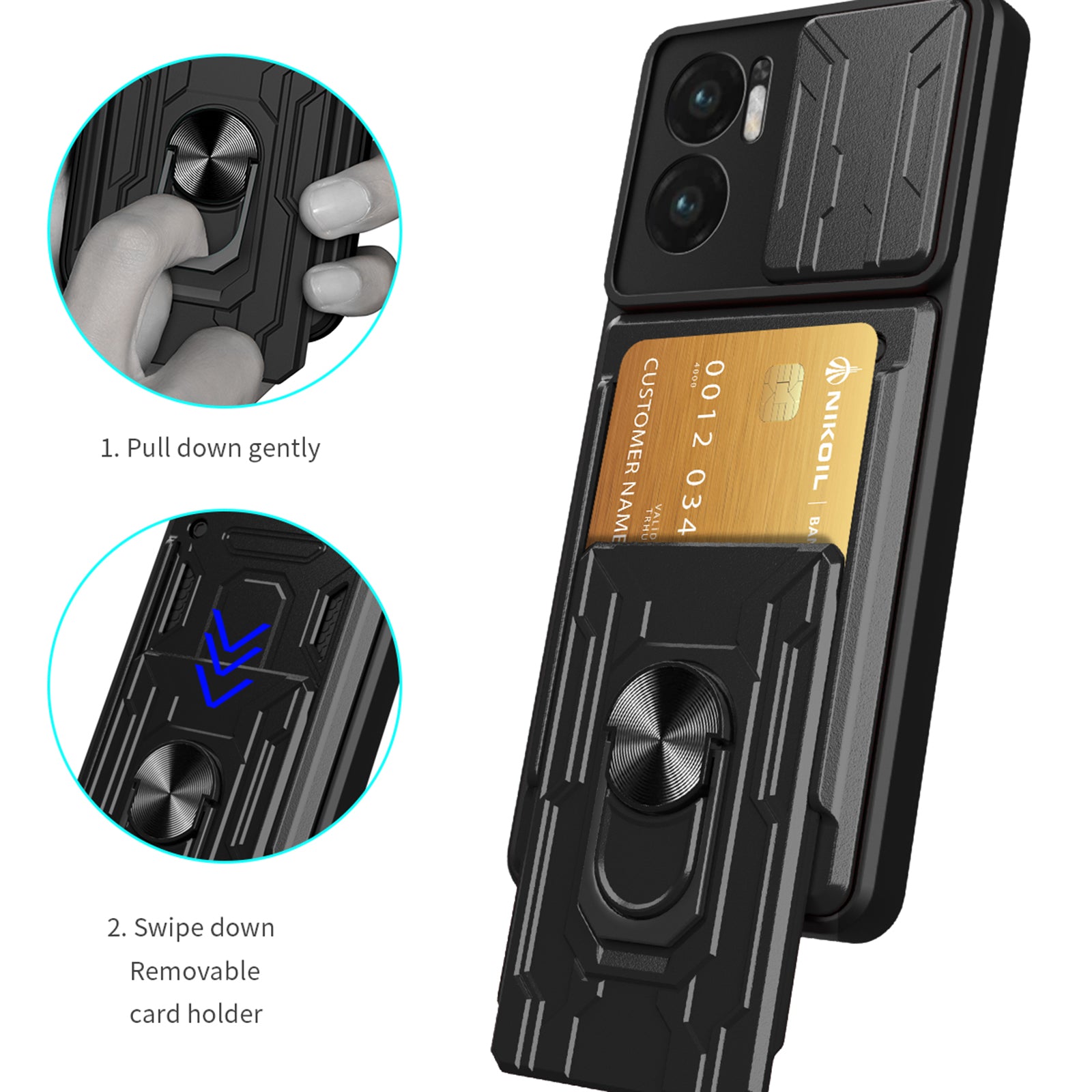 For Xiaomi Redmi 10 5G / Redmi Note 11E 5G / Redmi 10 Prime+ 5G Case PC+TPU Card Slots Cover - Sapphire