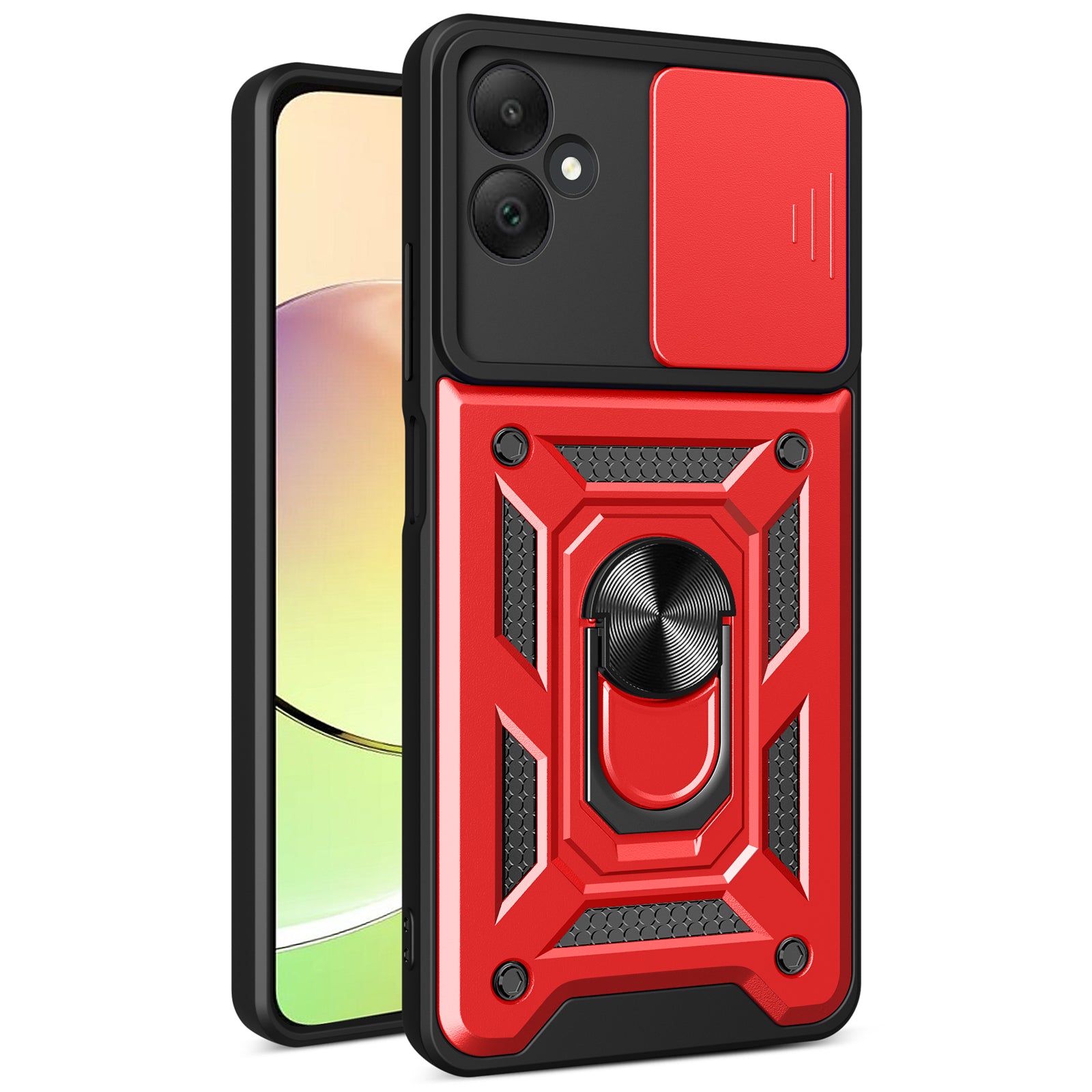 For Samsung Galaxy A05 4G Cell Phone Case Kickstand Cover with Slide Lens Window - Black