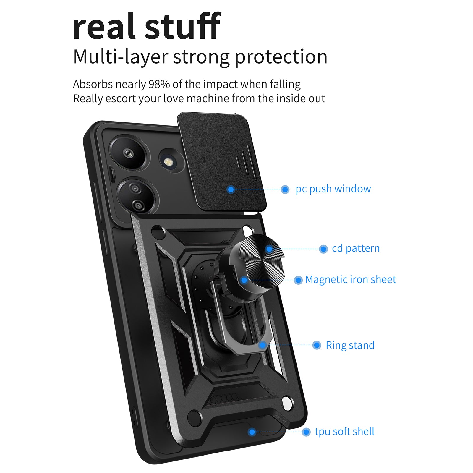 For Xiaomi Redmi 13C 4G / Poco C65 4G Case Anti-scratch TPU+PC Kickstand Phone Cover - Silver