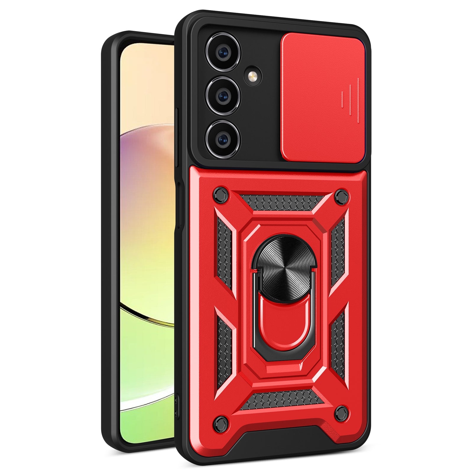 For Samsung Galaxy A05s 4G Cell Phone Case Slide Lens Protection Kickstand Back Shell - Red