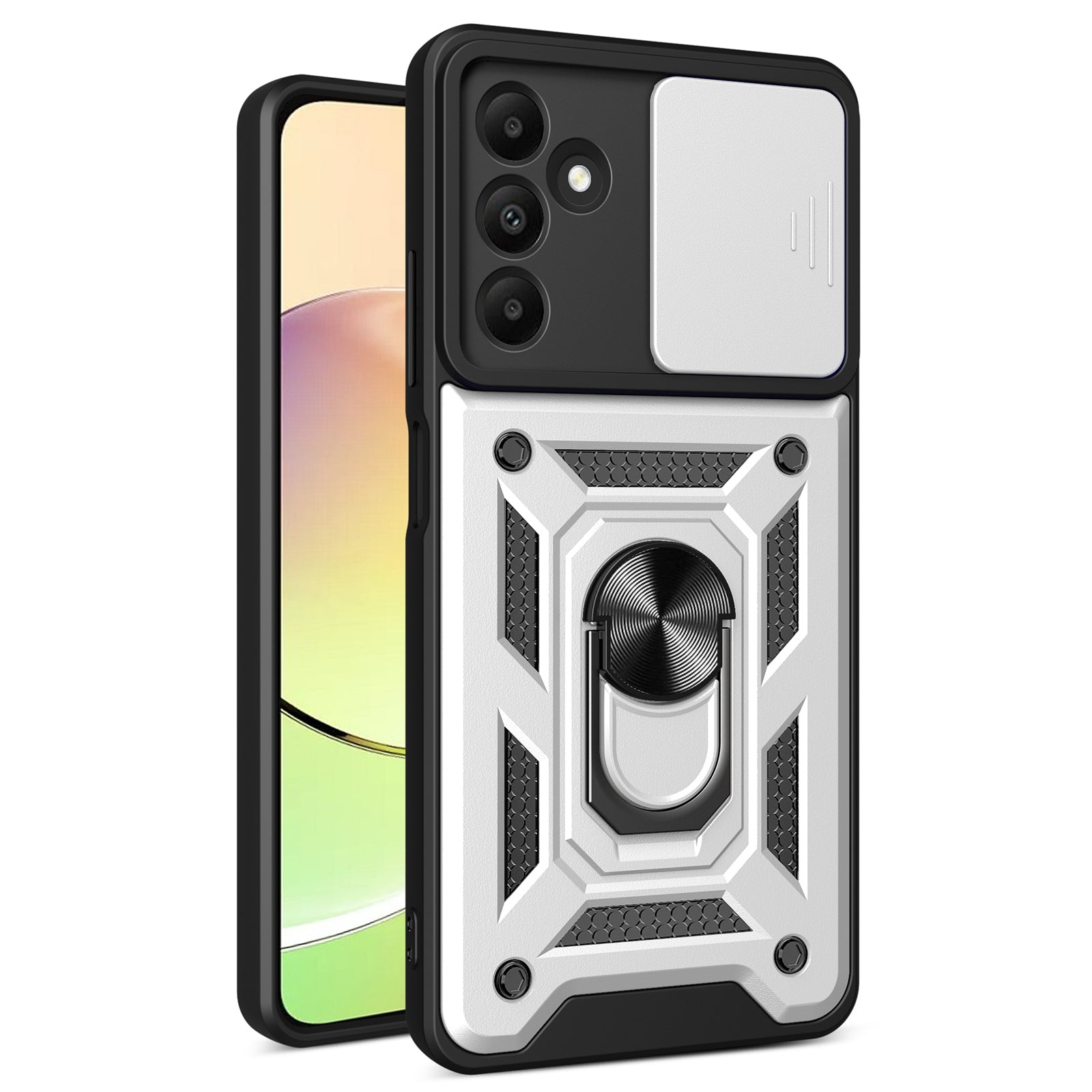 For Samsung Galaxy A15 4G / A15 5G Case Slide Lens Cover Anti-drop PC+TPU Protective Shell - Black