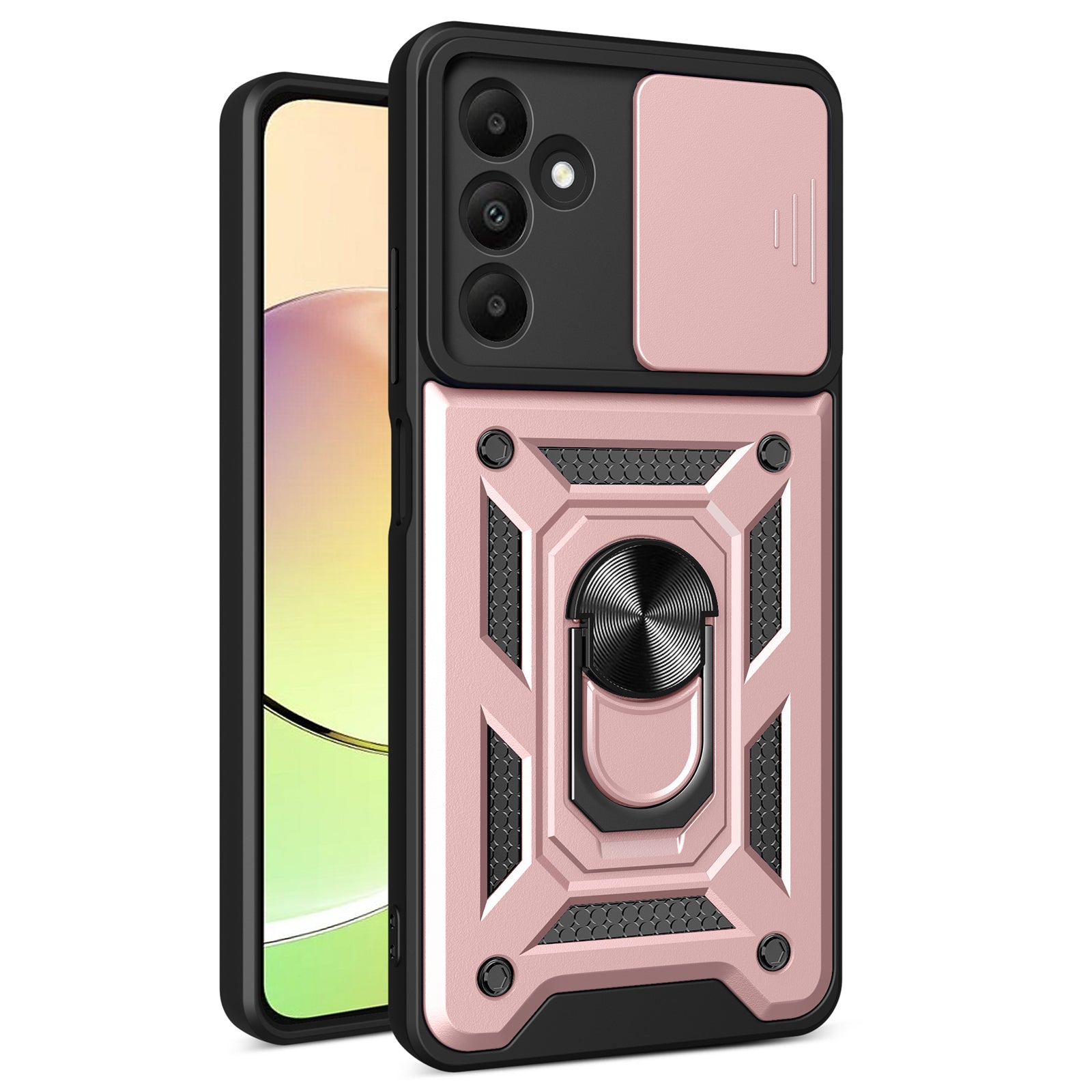 For Samsung Galaxy A15 4G / A15 5G Case Slide Lens Cover Anti-drop PC+TPU Protective Shell - Black