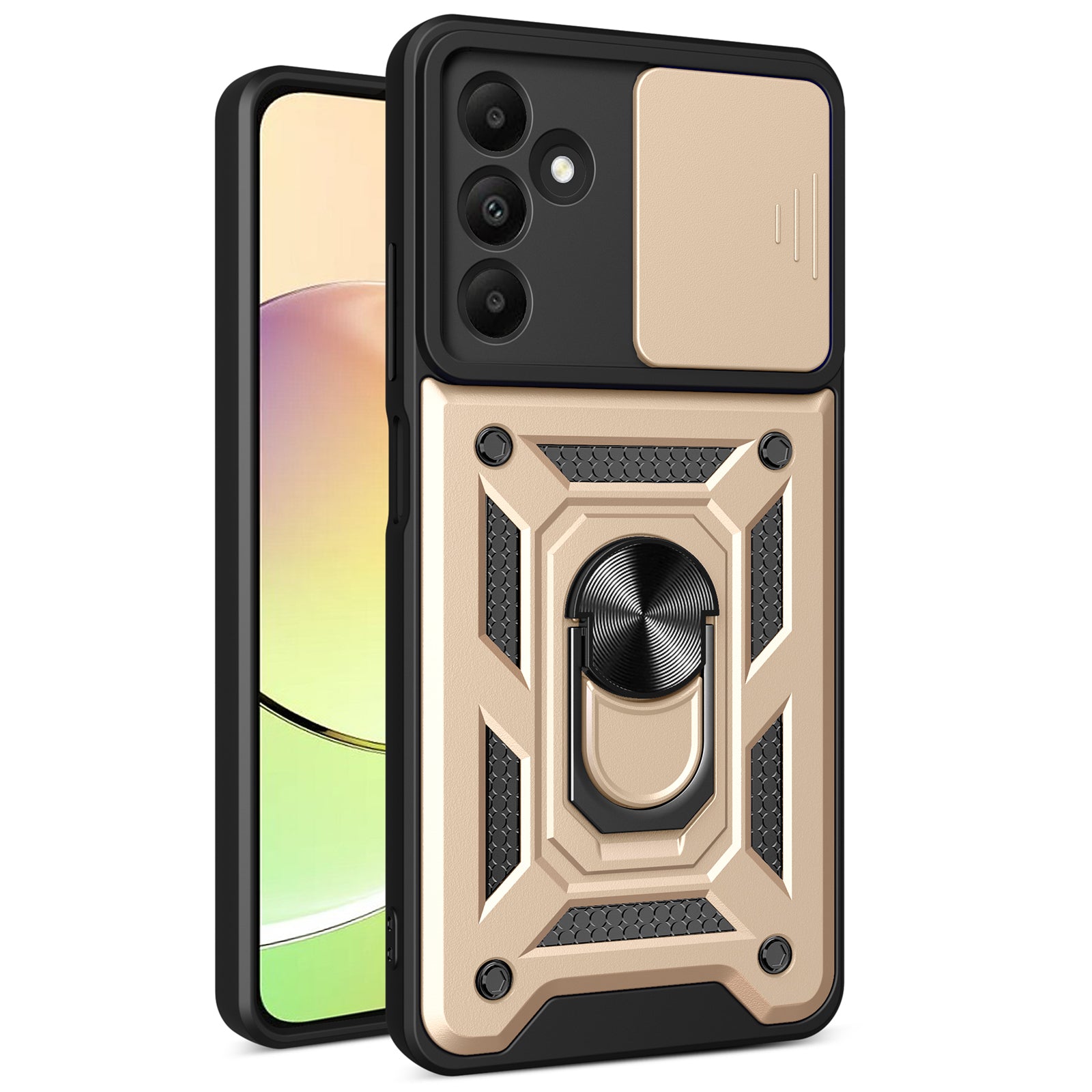 For Samsung Galaxy A15 4G / A15 5G Case Slide Lens Cover Anti-drop PC+TPU Protective Shell - Black