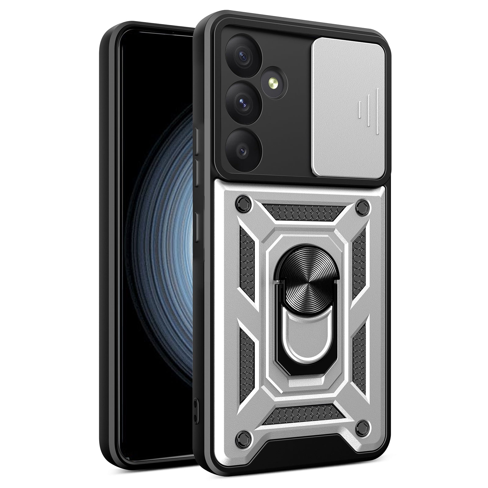 For Samsung Galaxy A55 5G Cell Phone Case Anti-dust Kickstand Cover with Slide Lens Protection - Gold