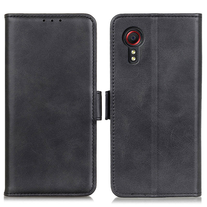 For Samsung Galaxy Xcover7 Leather Folio Wallet Case Stand Protective Flip Phone Cover - Black
