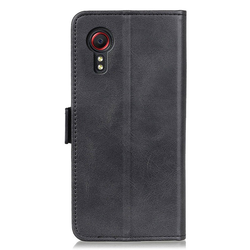 For Samsung Galaxy Xcover7 Leather Folio Wallet Case Stand Protective Flip Phone Cover - Black