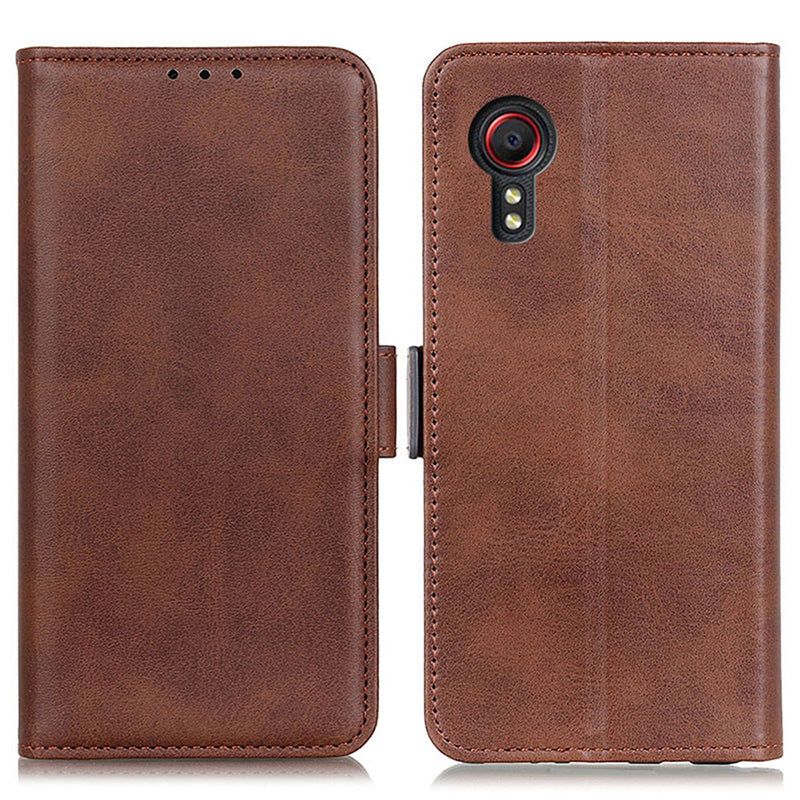 For Samsung Galaxy Xcover7 Leather Folio Wallet Case Stand Protective Flip Phone Cover - Black