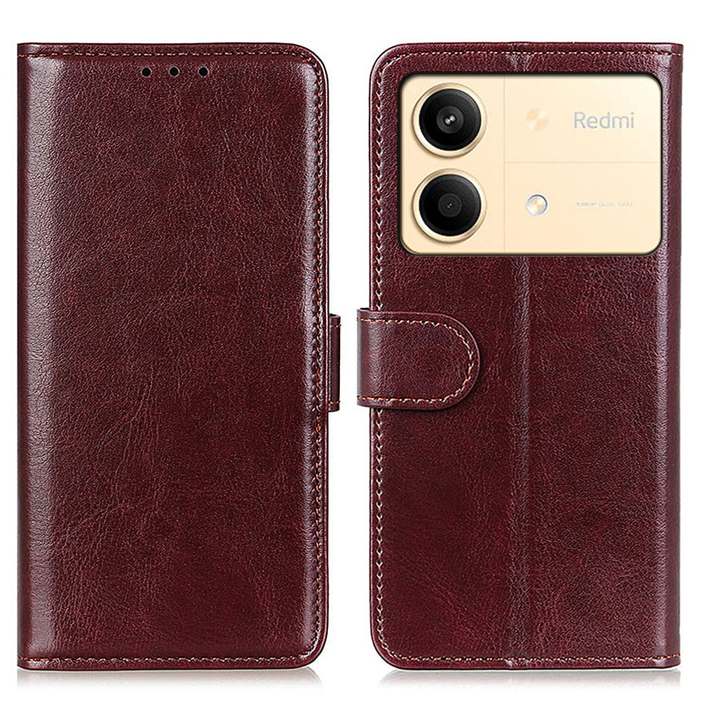 For Xiaomi Redmi Note 13R Pro 5G Cases Crazy Horse Texture PU Leather Slim-Fit Phone Stand Cover - Black