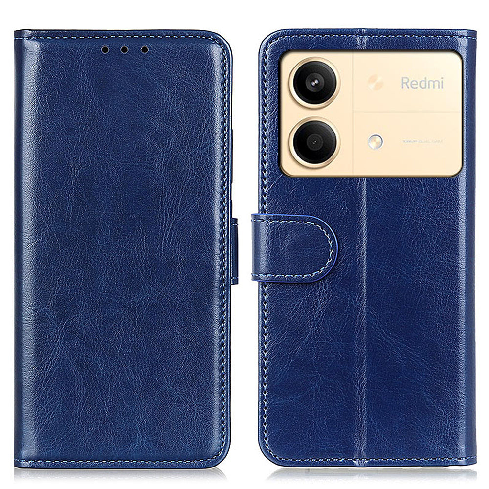 For Xiaomi Redmi Note 13R Pro 5G Cases Crazy Horse Texture PU Leather Slim-Fit Phone Stand Cover - Black