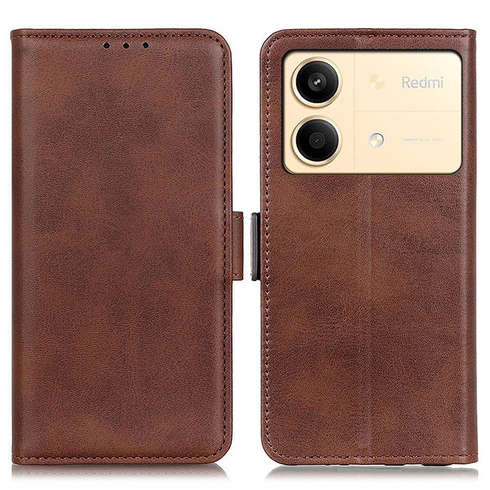 For Xiaomi Redmi Note 13R Pro 5G PU Leather Case Protective Magnetic Calf Texture Phone Cover - Black