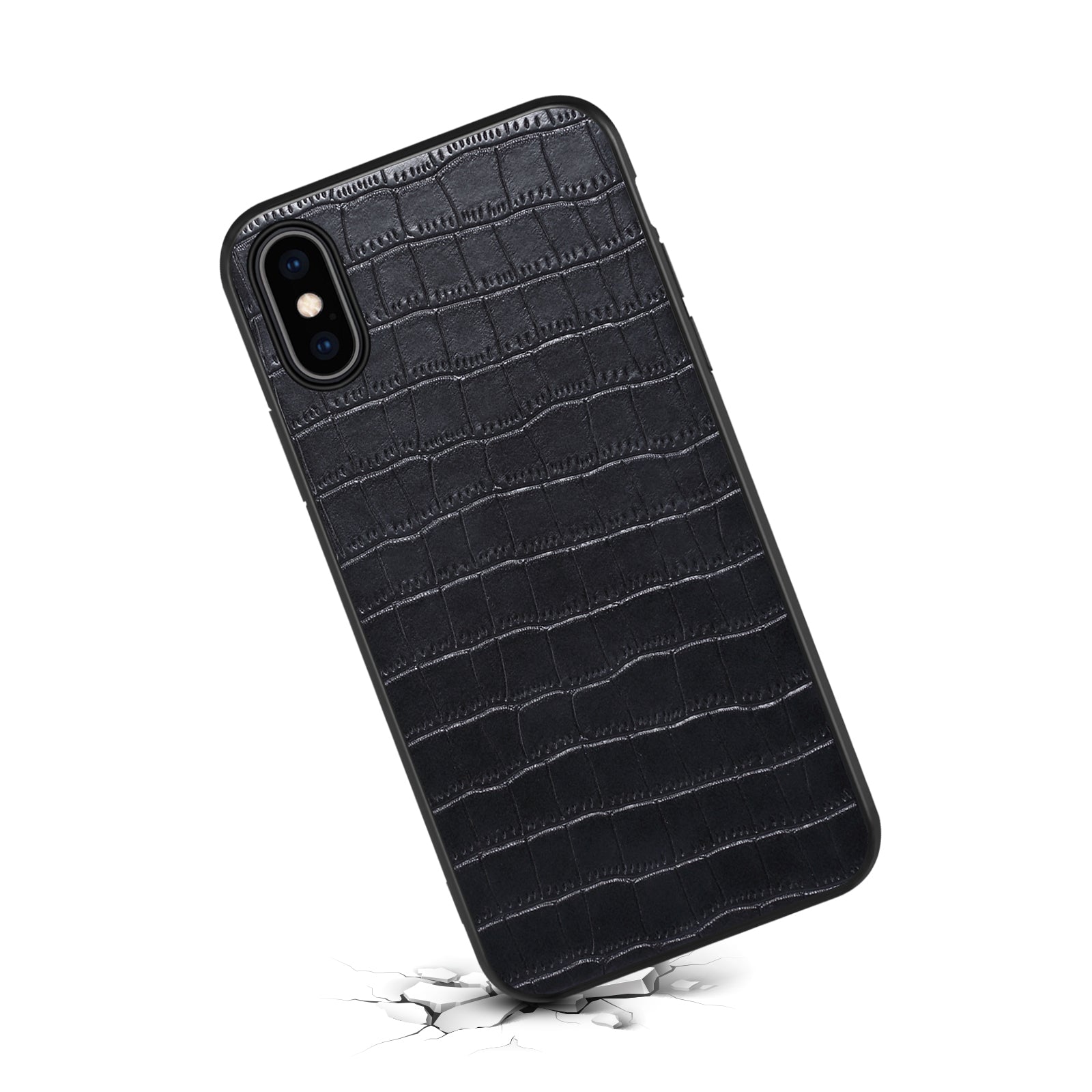 For iPhone XS Max Cell Phone Case Crocodile Textured PU Leather+PC+TPU Anti-drop Cover - Black