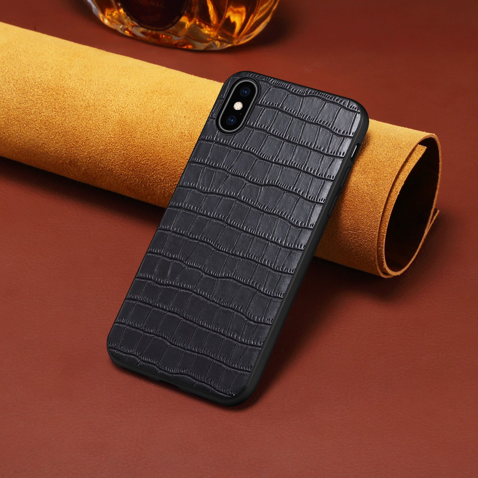 For iPhone XS Max Cell Phone Case Crocodile Textured PU Leather+PC+TPU Anti-drop Cover - Black