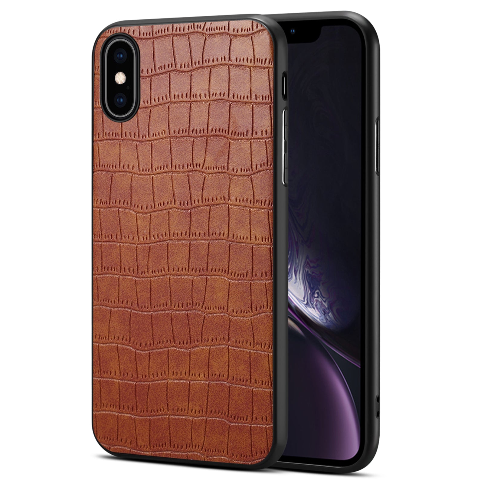 For iPhone XS Max Cell Phone Case Crocodile Textured PU Leather+PC+TPU Anti-drop Cover - Black