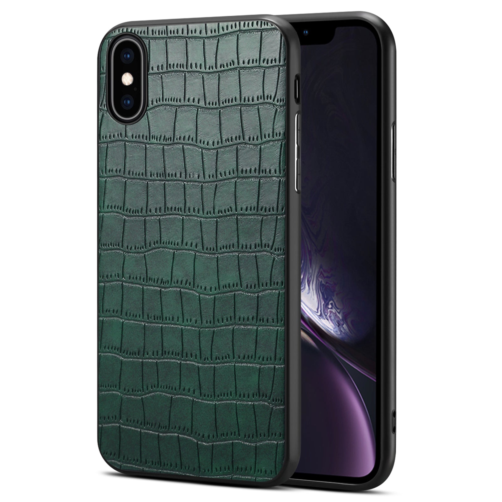 For iPhone XS Max Cell Phone Case Crocodile Textured PU Leather+PC+TPU Anti-drop Cover - Black