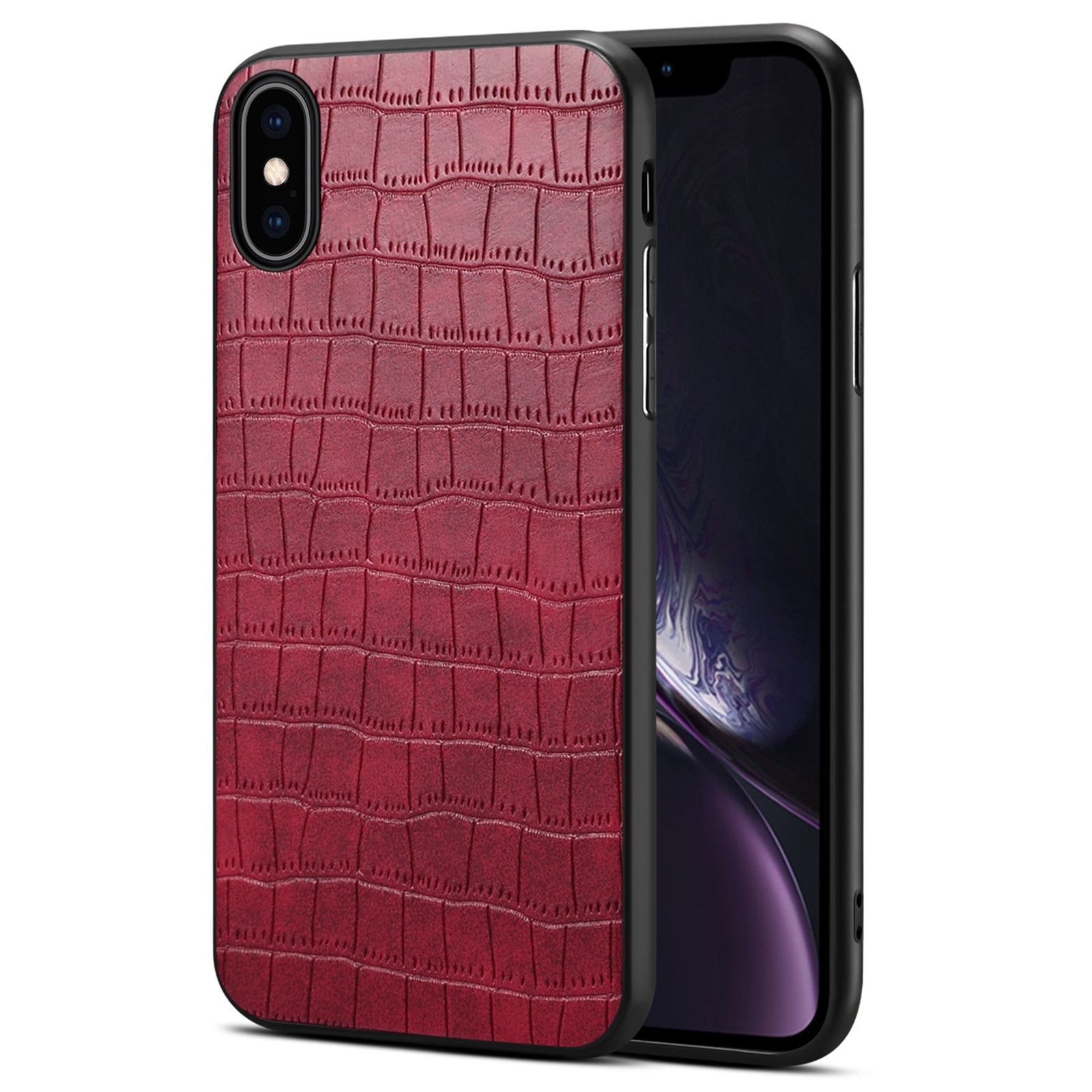 For iPhone XS Max Cell Phone Case Crocodile Textured PU Leather+PC+TPU Anti-drop Cover - Black
