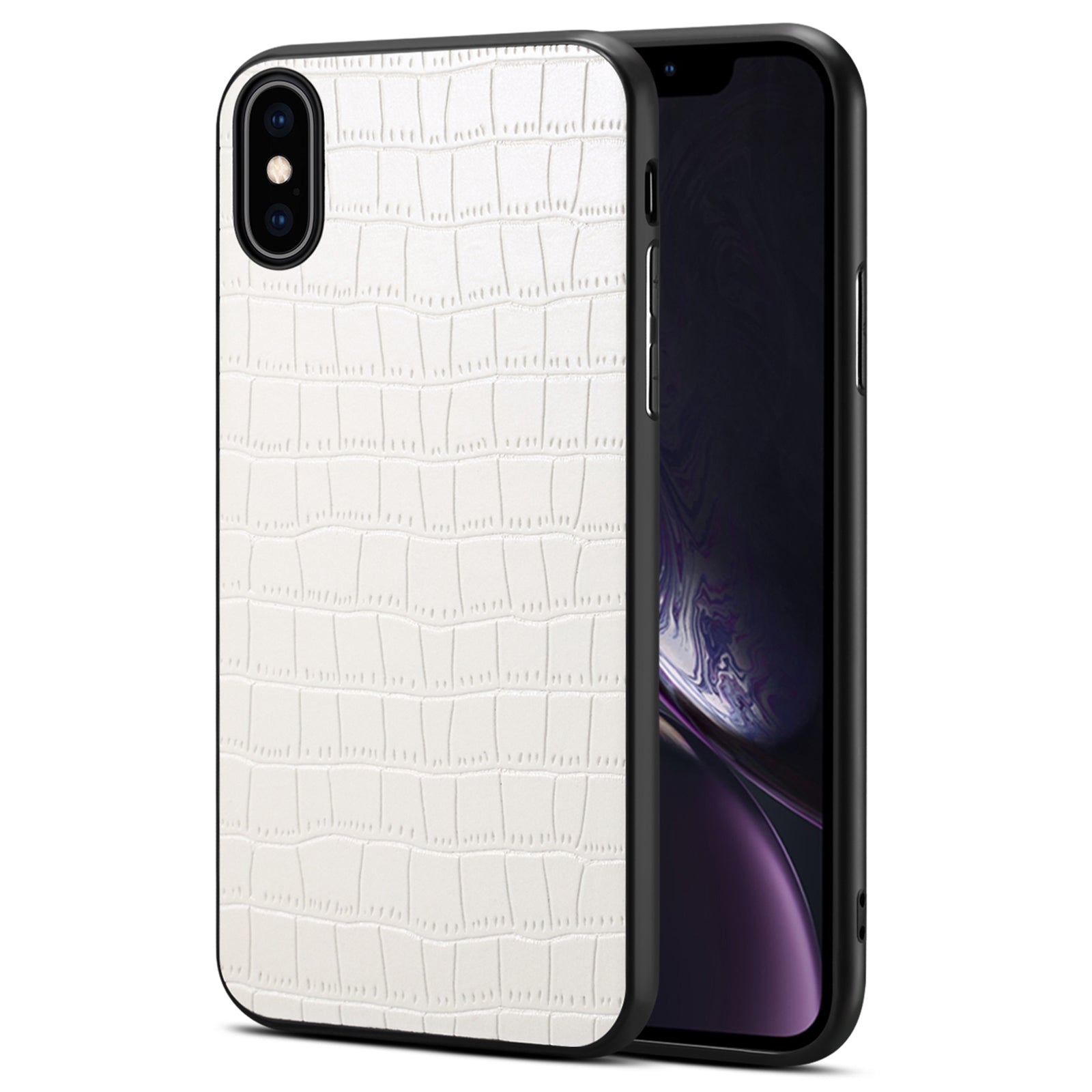 For iPhone XS Max Cell Phone Case Crocodile Textured PU Leather+PC+TPU Anti-drop Cover - Black