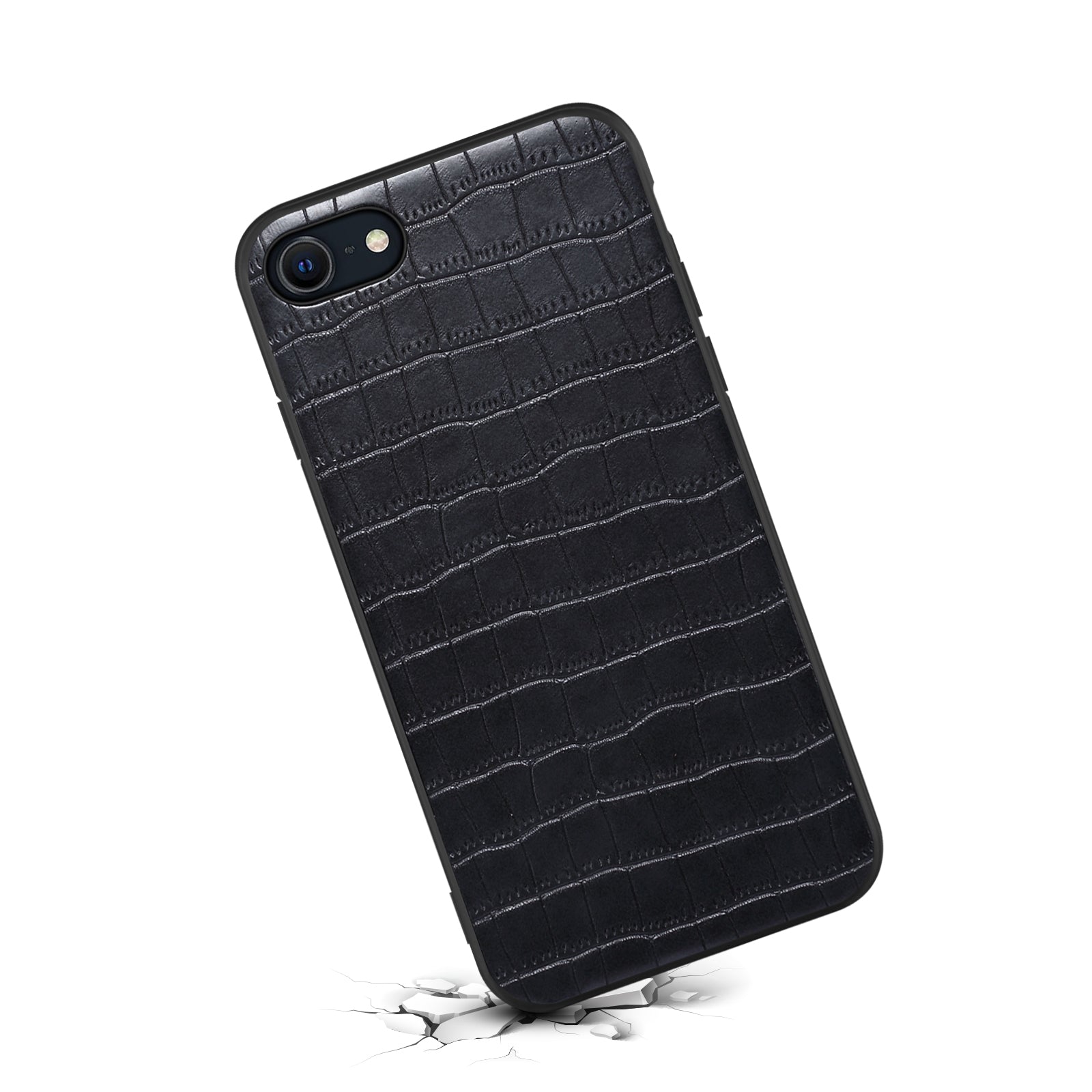 For iPhone 7 / 8 / SE (2020) / SE (2022) Case Crocodile Textured PU Leather+PC+TPU Phone Cover - Black