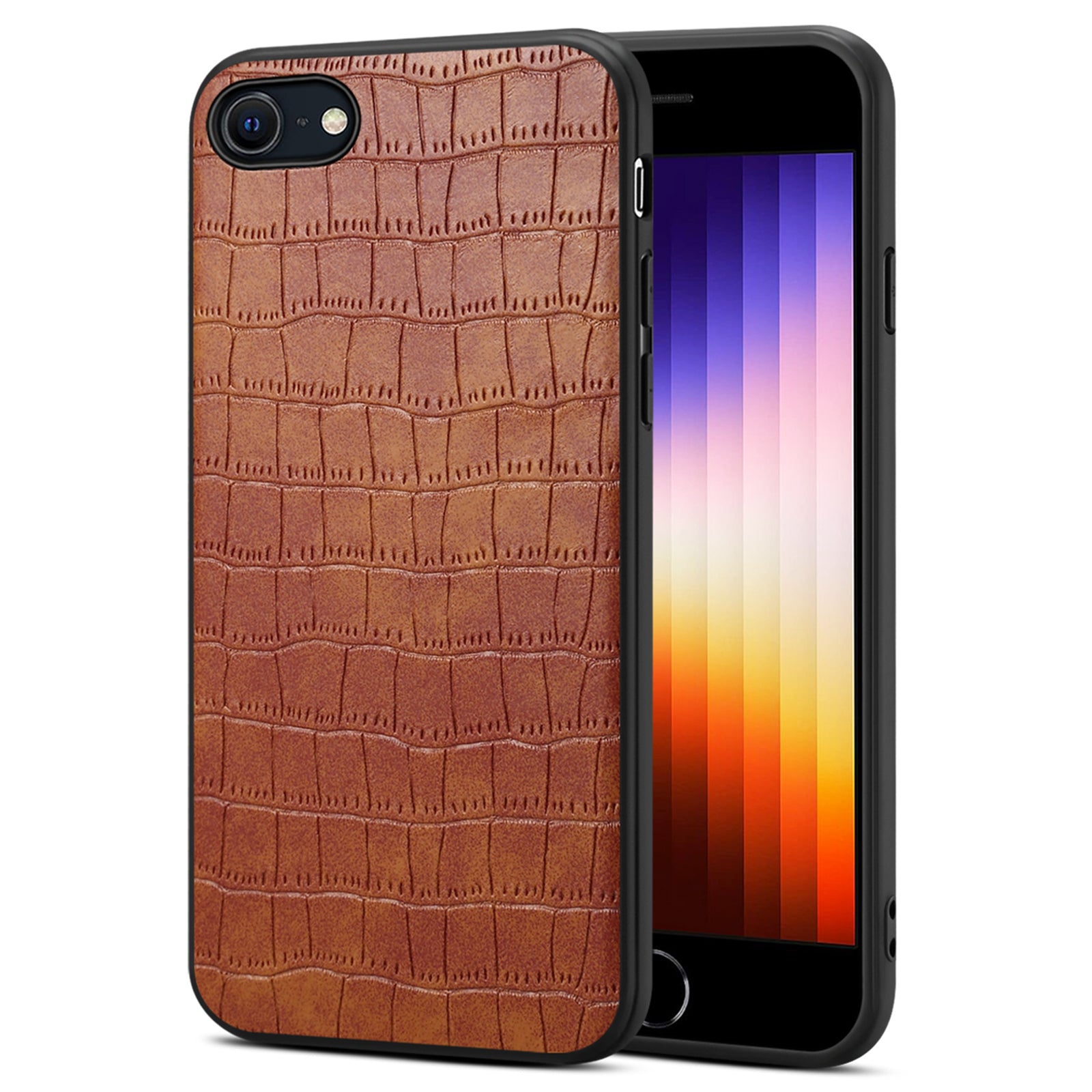 For iPhone 7 / 8 / SE (2020) / SE (2022) Case Crocodile Textured PU Leather+PC+TPU Phone Cover - Black