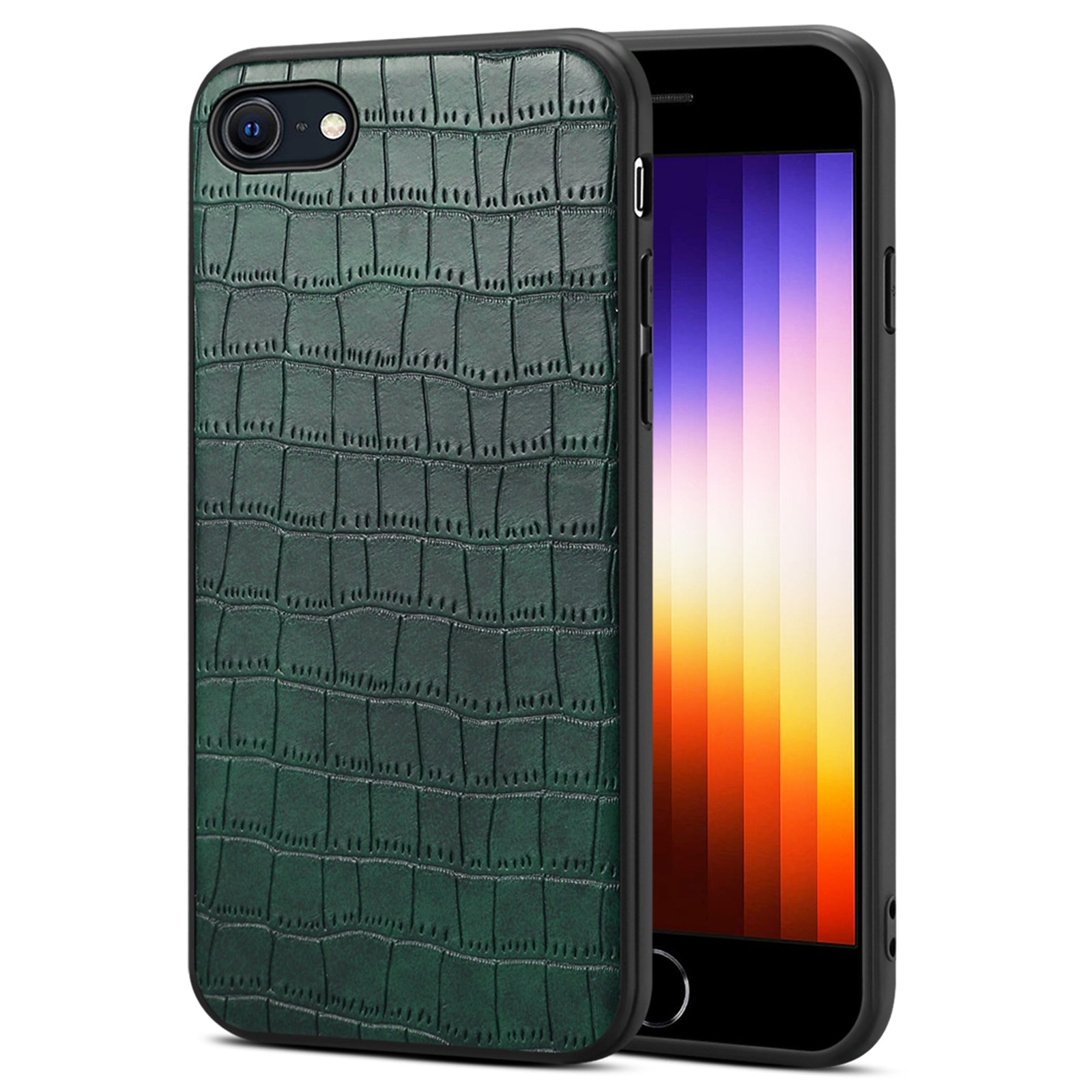 For iPhone 7 / 8 / SE (2020) / SE (2022) Case Crocodile Textured PU Leather+PC+TPU Phone Cover - Black