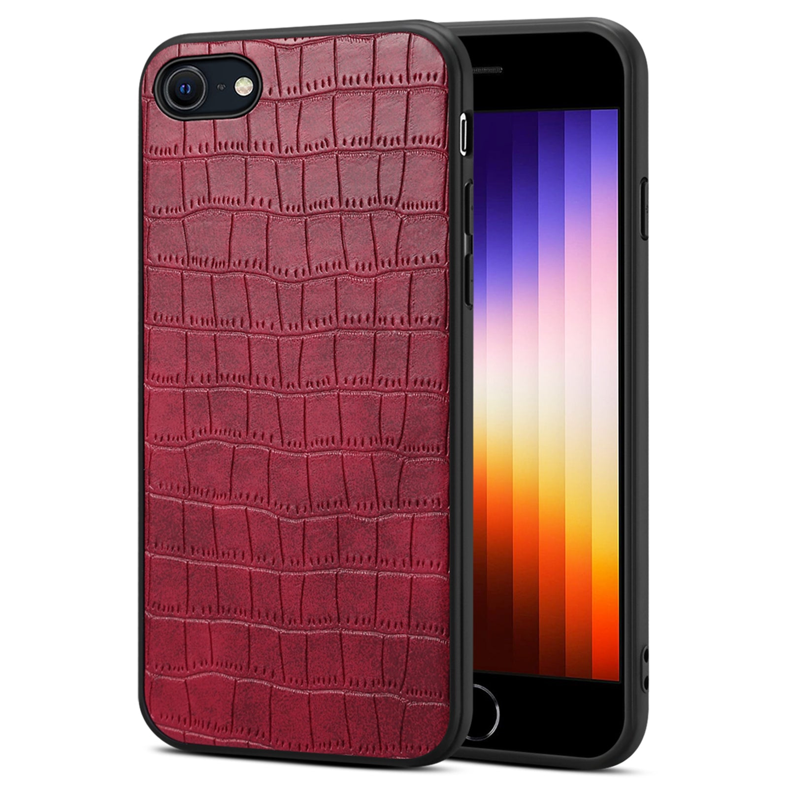 For iPhone 7 / 8 / SE (2020) / SE (2022) Case Crocodile Textured PU Leather+PC+TPU Phone Cover - Black