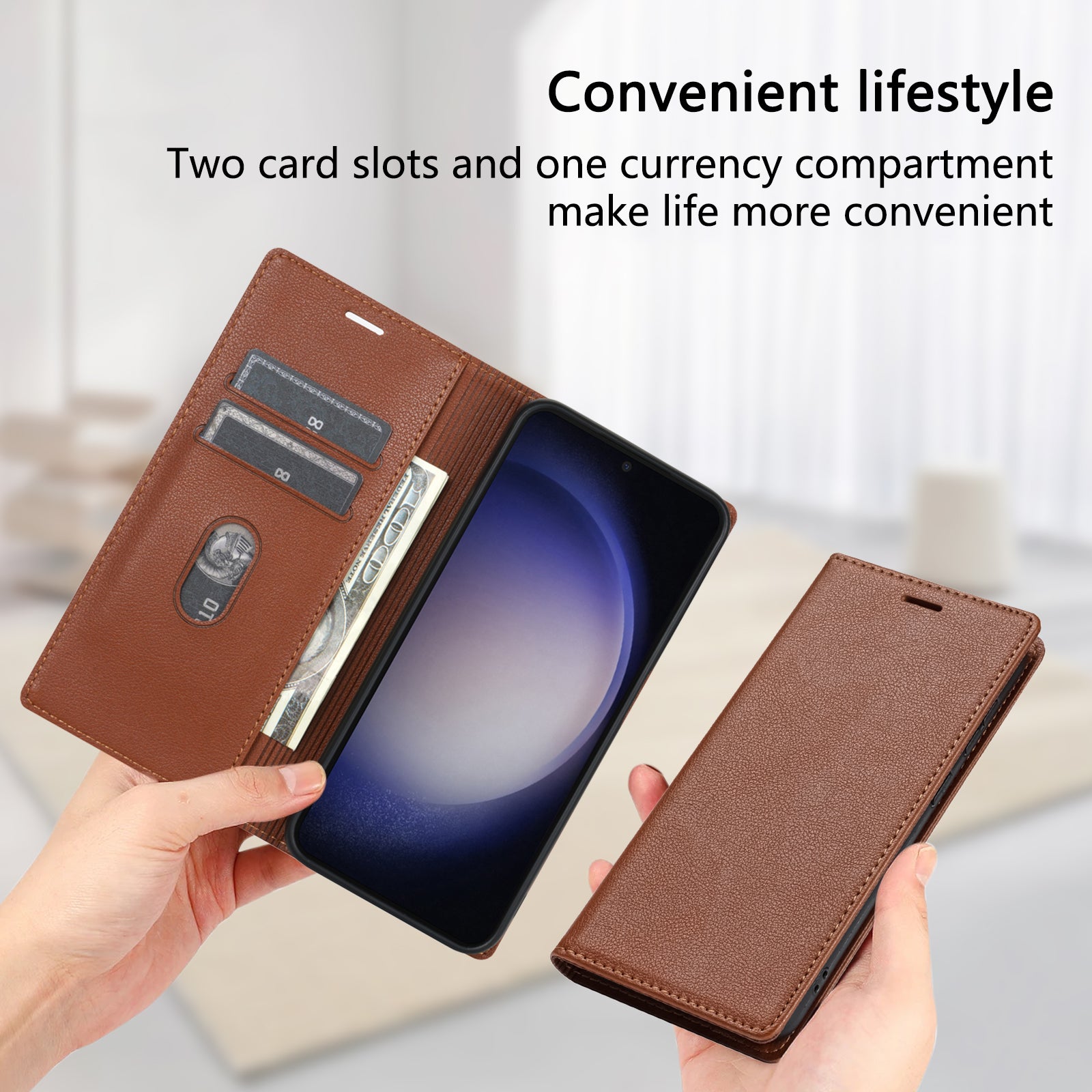 BKS-001 For Samsung Galaxy A55 5G Case Magnetic Shock Absorbing Leather Phone Cover - Brown