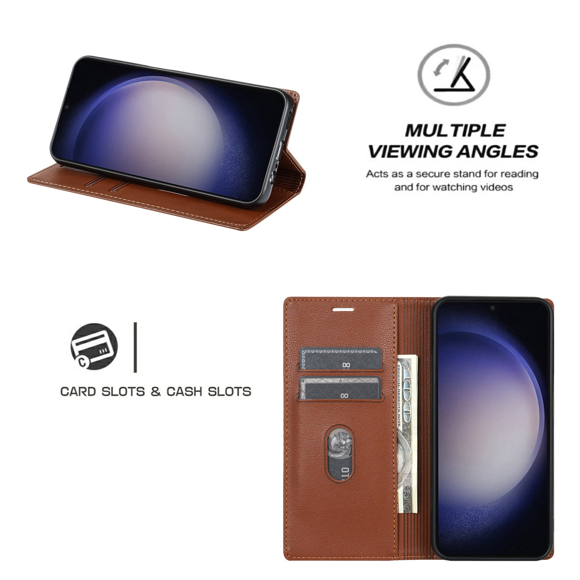 BKS-001 For Samsung Galaxy A55 5G Case Magnetic Shock Absorbing Leather Phone Cover - Brown