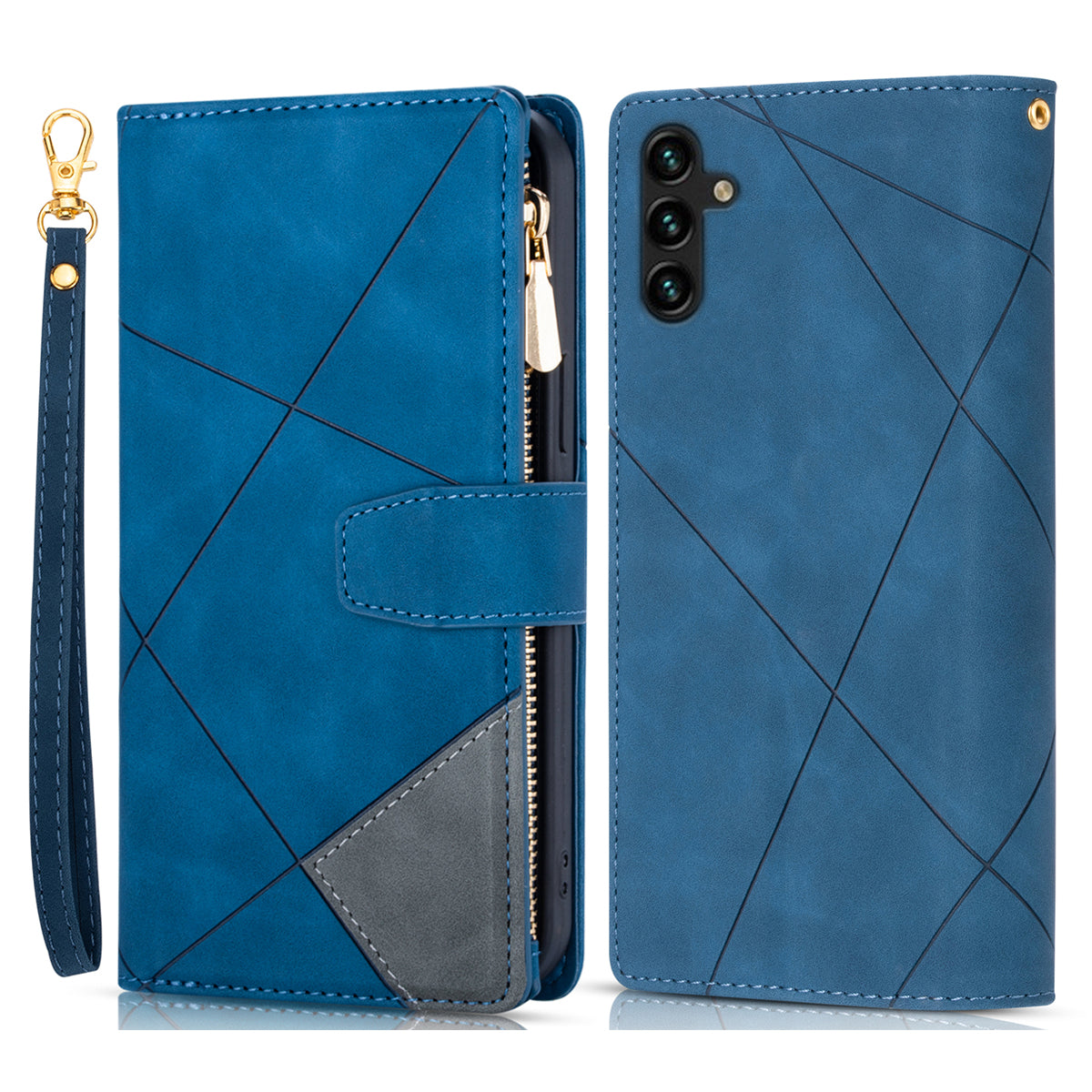 For Samsung Galaxy A55 5G Cell Phone Case Zipper Pocket Color Splicing Leather Wallet Cover - Brown