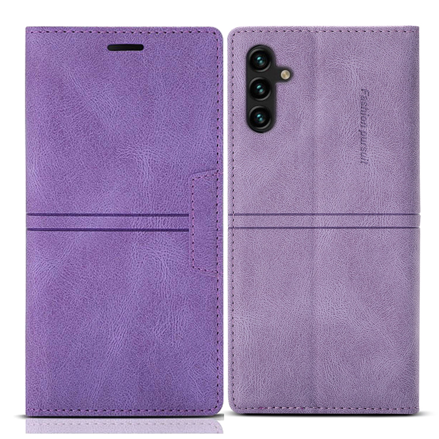 For Samsung Galaxy A35 5G Cell Phone Case Magnetic Auto Closing Flip Stand Wallet Leather Cover - Purple