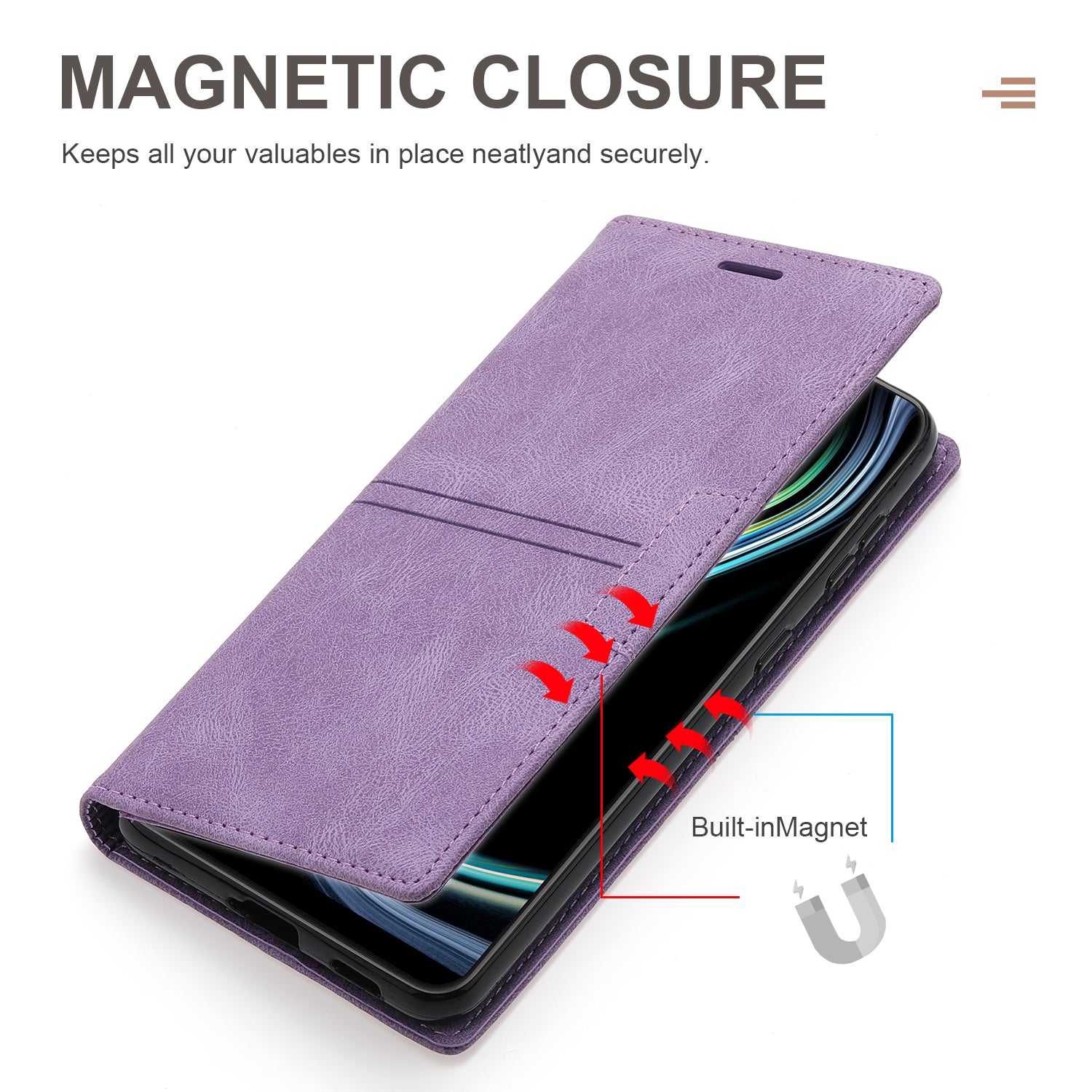 For Samsung Galaxy A35 5G Cell Phone Case Magnetic Auto Closing Flip Stand Wallet Leather Cover - Purple