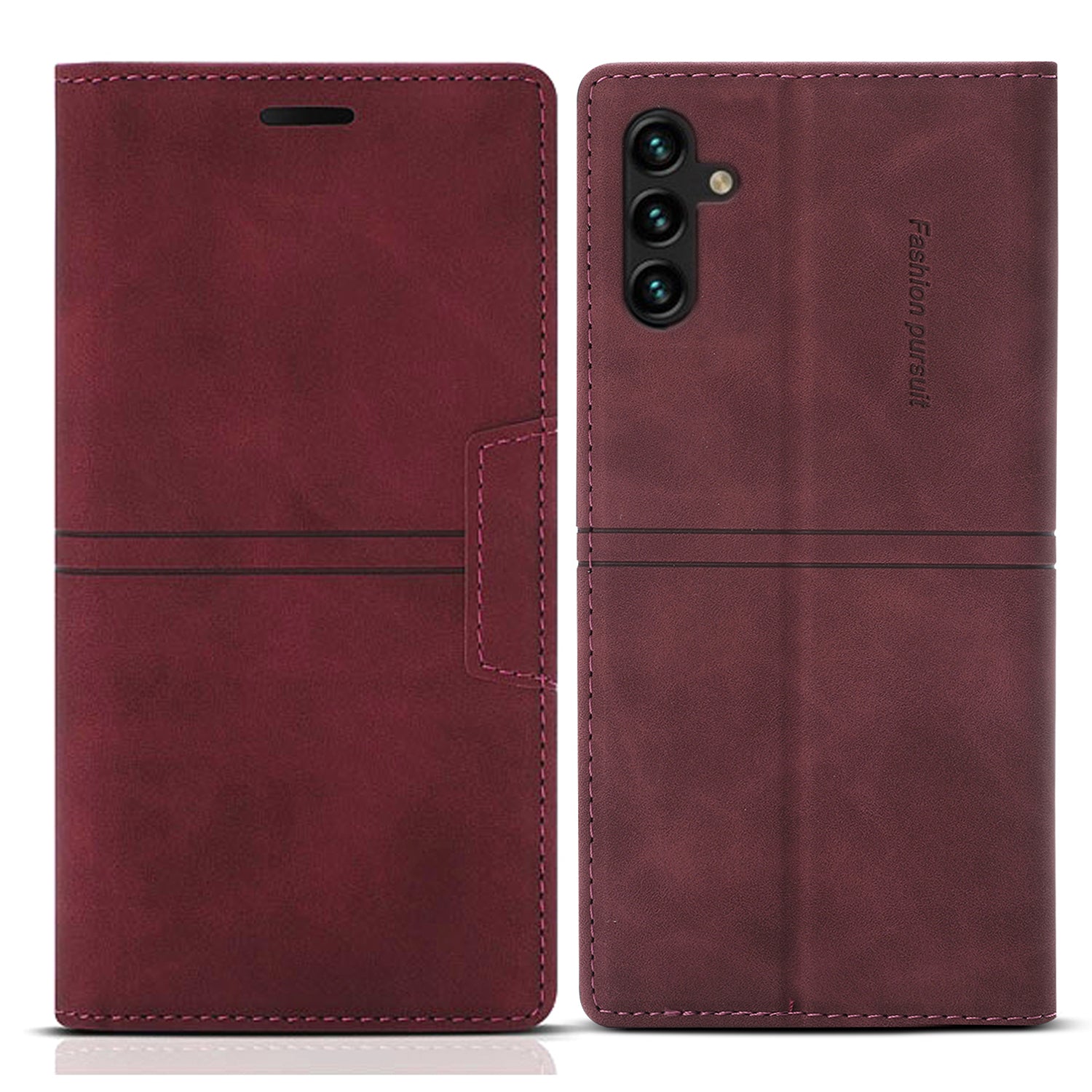 For Samsung Galaxy A35 5G Cell Phone Case Magnetic Auto Closing Flip Stand Wallet Leather Cover - Purple