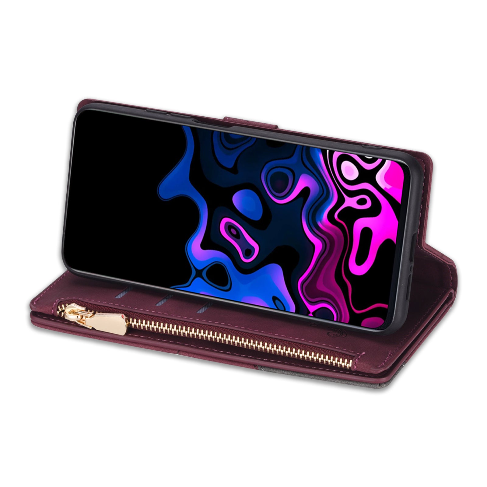 For Samsung Galaxy A35 5G Case PU Leather Zipper Pocket Lines Imprinted Phone Drop-proof Cover - Red