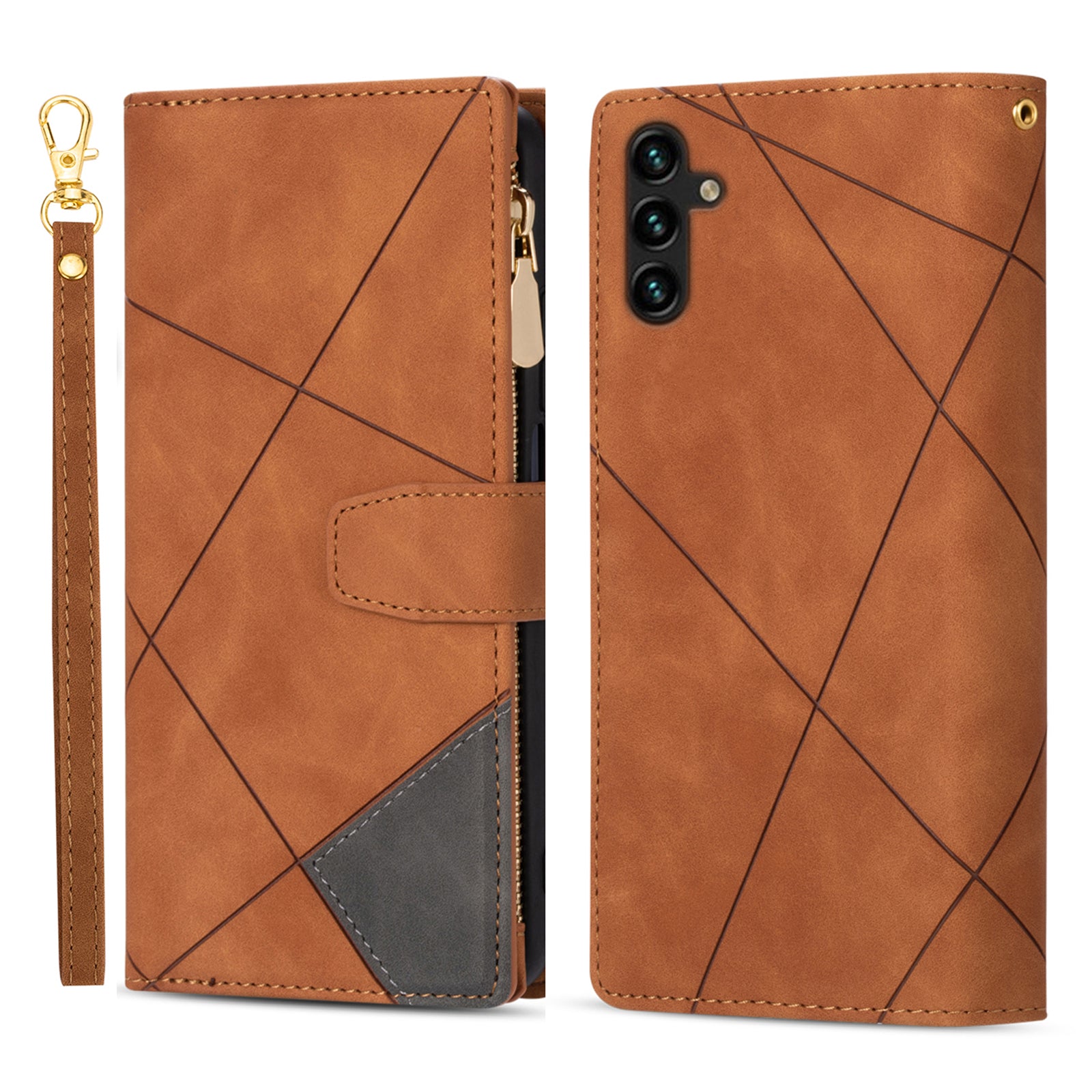 For Samsung Galaxy A35 5G Case PU Leather Zipper Pocket Lines Imprinted Phone Drop-proof Cover - Red