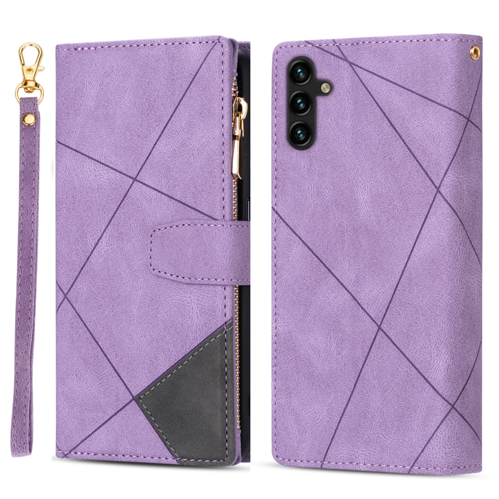 For Samsung Galaxy A35 5G Case PU Leather Zipper Pocket Lines Imprinted Phone Drop-proof Cover - Red