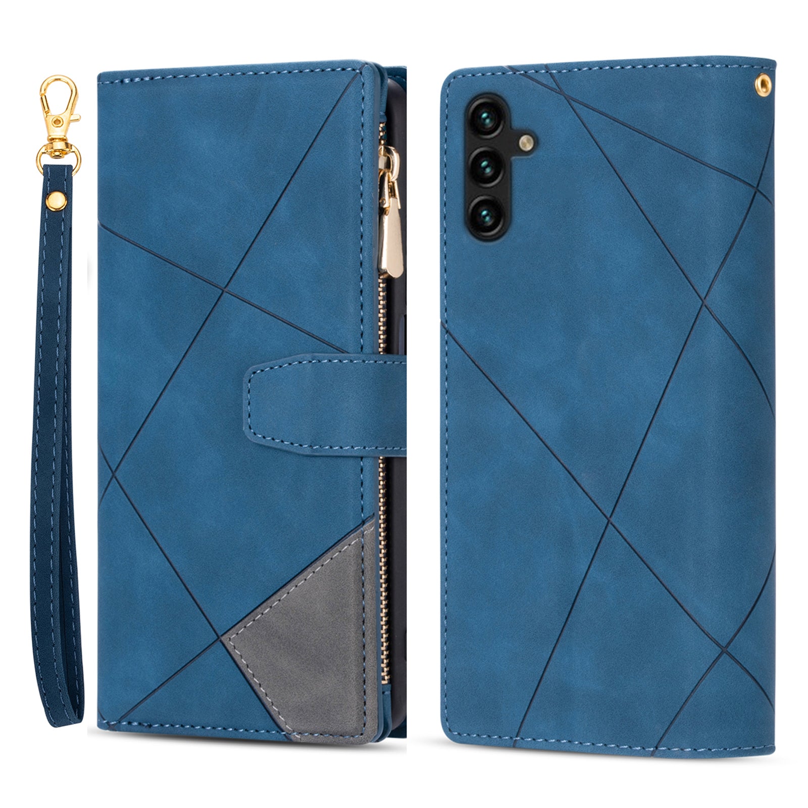 For Samsung Galaxy A35 5G Case PU Leather Zipper Pocket Lines Imprinted Phone Drop-proof Cover - Red