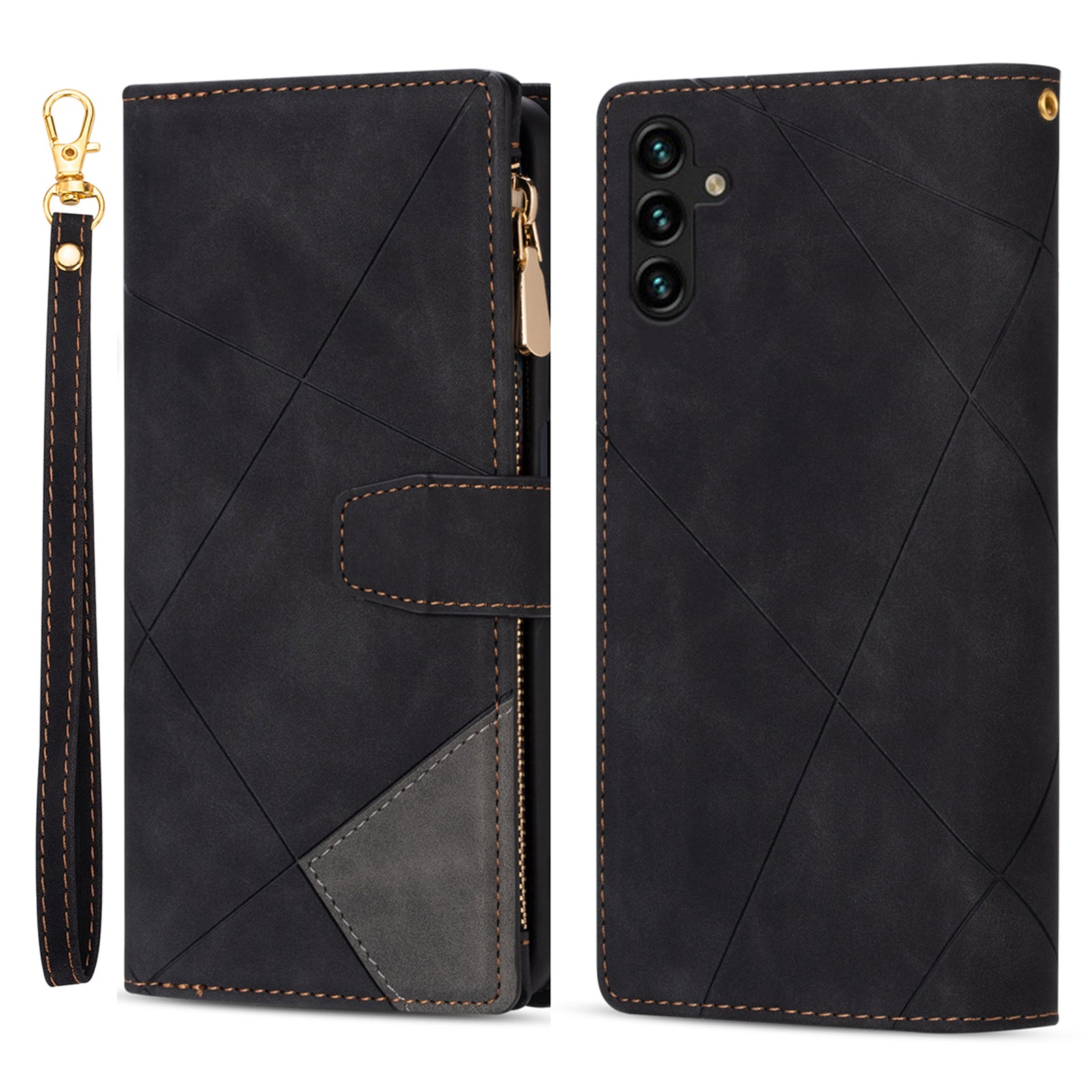 For Samsung Galaxy A35 5G Case PU Leather Zipper Pocket Lines Imprinted Phone Drop-proof Cover - Red