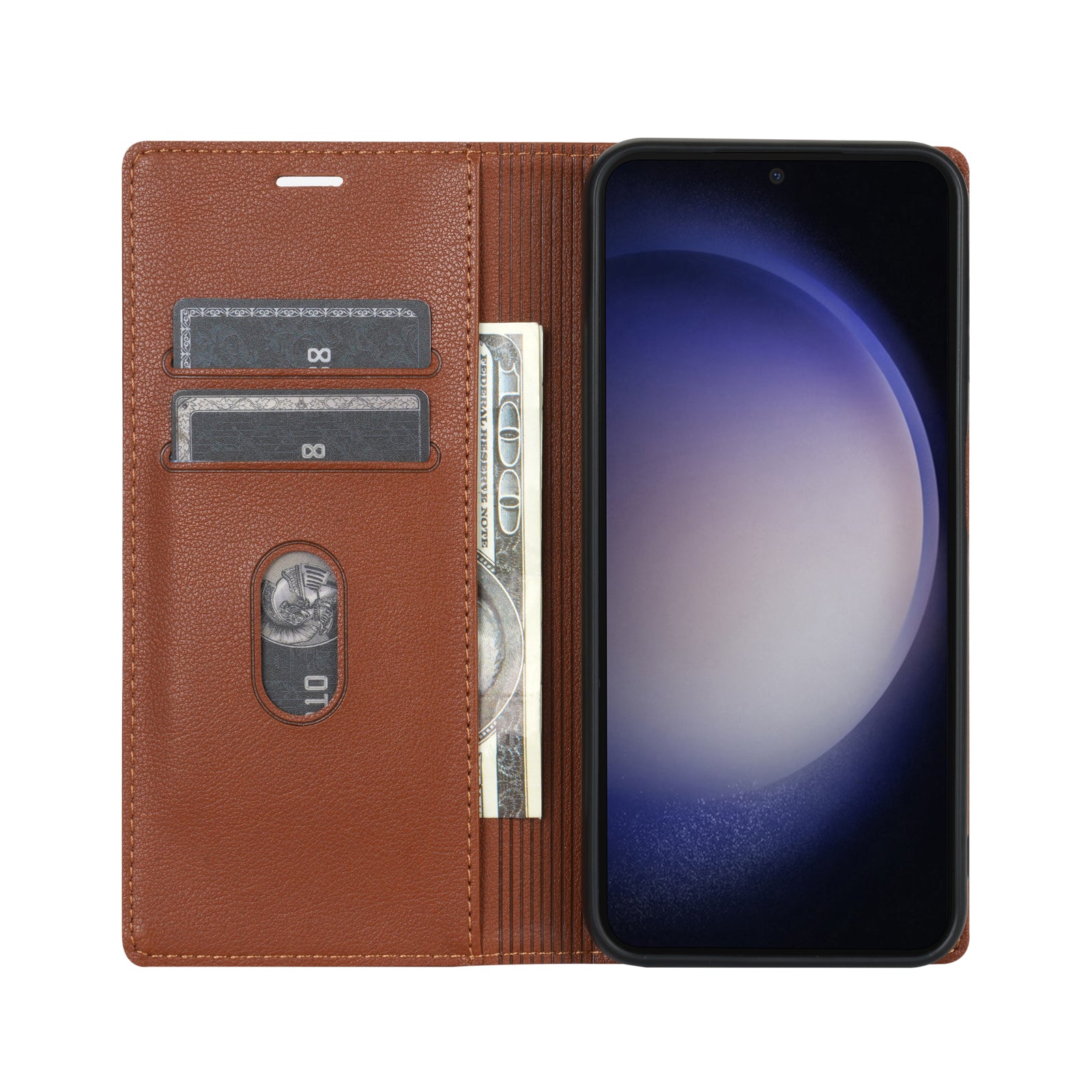 BKS-001 For Samsung Galaxy A35 5G Magnetic Case PU Leather+TPU Card Holder Phone Cover - Brown