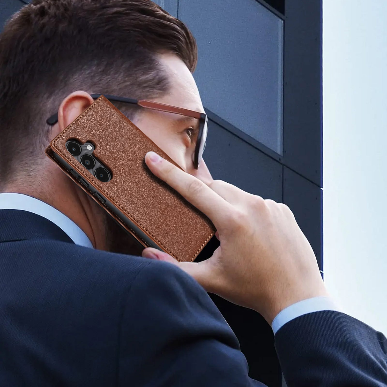 BKS-001 For Samsung Galaxy A35 5G Magnetic Case PU Leather+TPU Card Holder Phone Cover - Brown