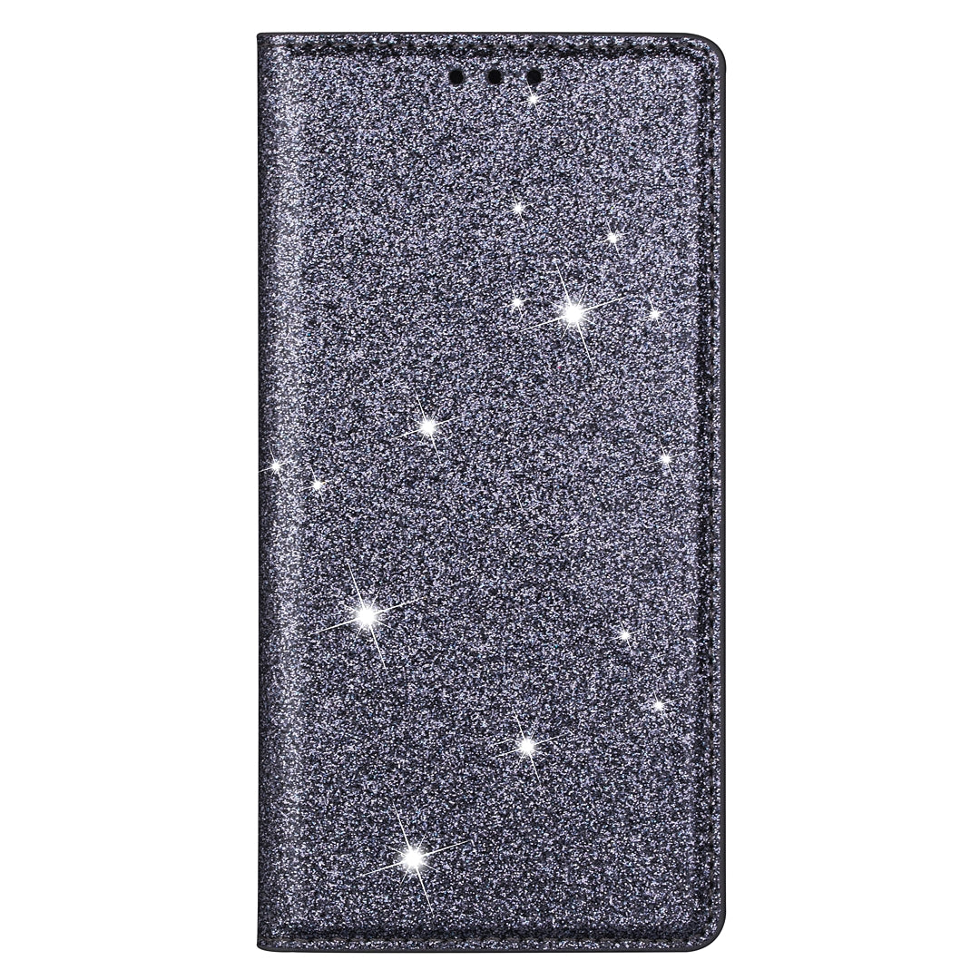 For Samsung Galaxy A35 5G Magnetic Phone Case Glittery PU Leather+TPU Card Holder Cover - Grey