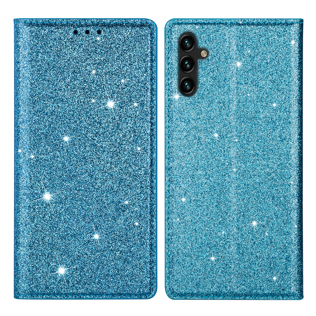 For Samsung Galaxy A35 5G Magnetic Phone Case Glittery PU Leather+TPU Card Holder Cover - Grey