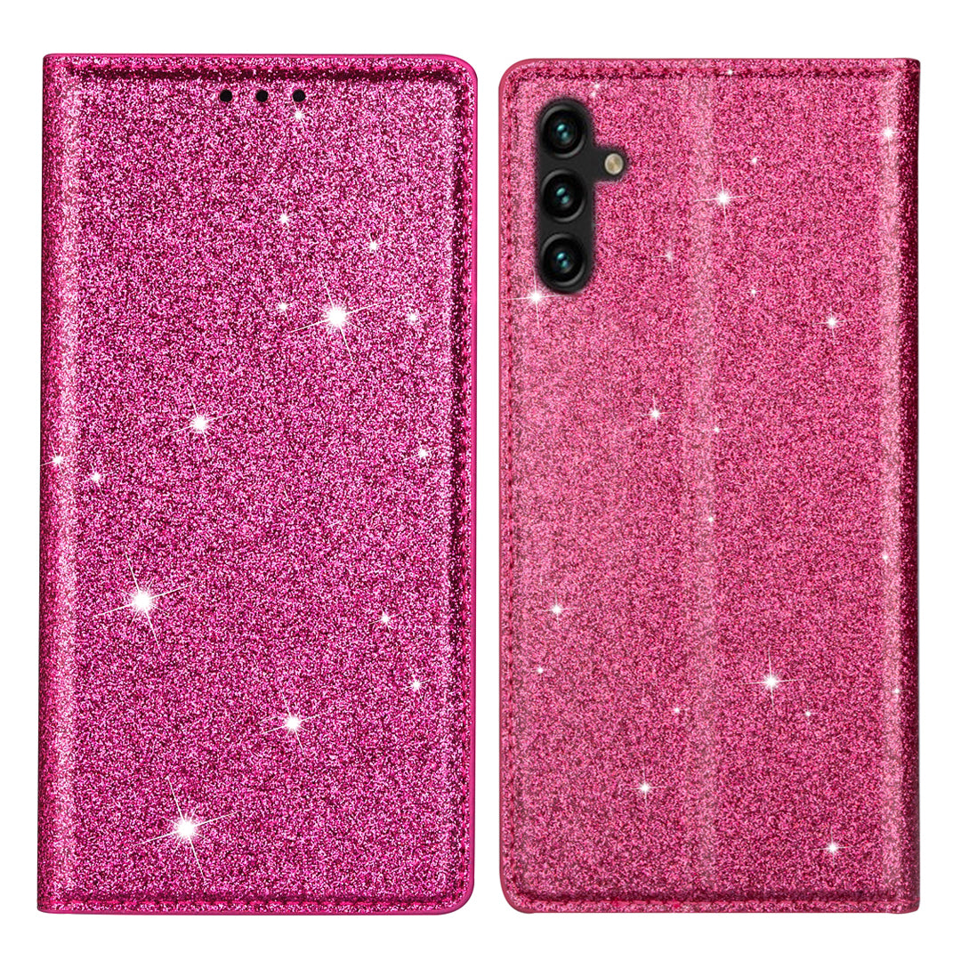For Samsung Galaxy A35 5G Magnetic Phone Case Glittery PU Leather+TPU Card Holder Cover - Grey