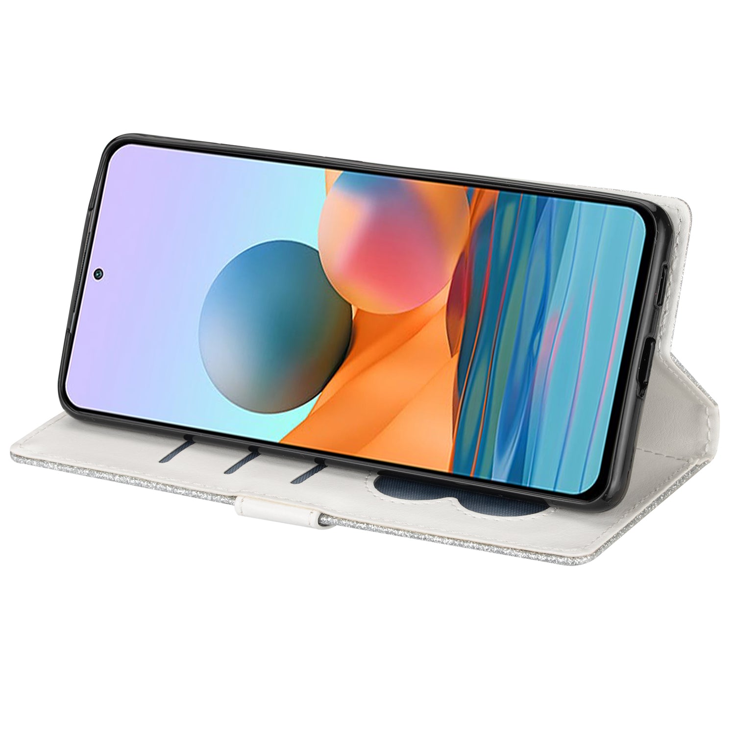 For Samsung Galaxy A35 5G Case Glitter Phone Stand Leather Drop-proof Cover with Zipper Pocket - Silver